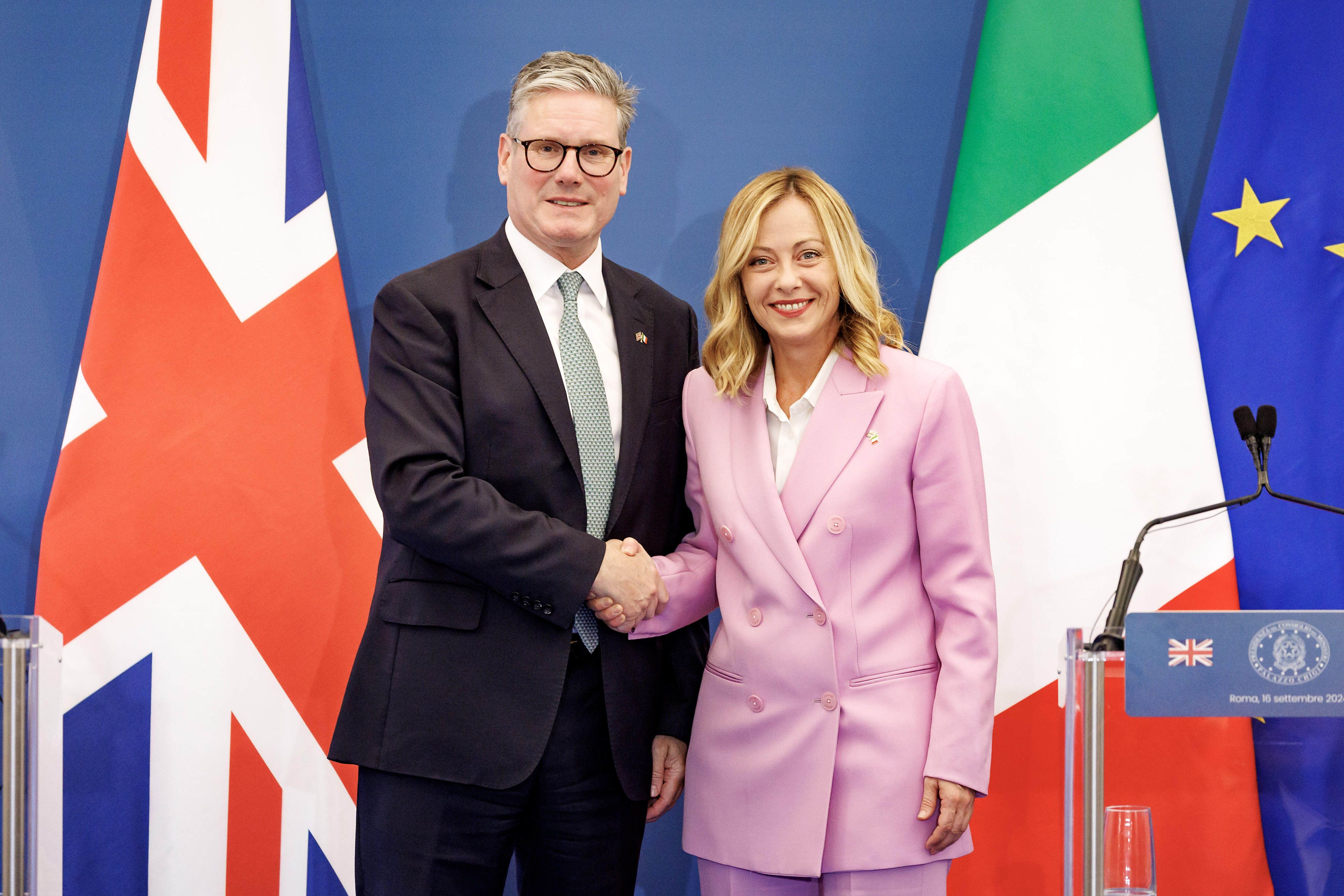 UK Prime Minister Keir Starmer with Italian Prime Minister Giorgia Meloni in Rome, Italy on Monday. Photo: LaPresse via Zuma Press / dpa