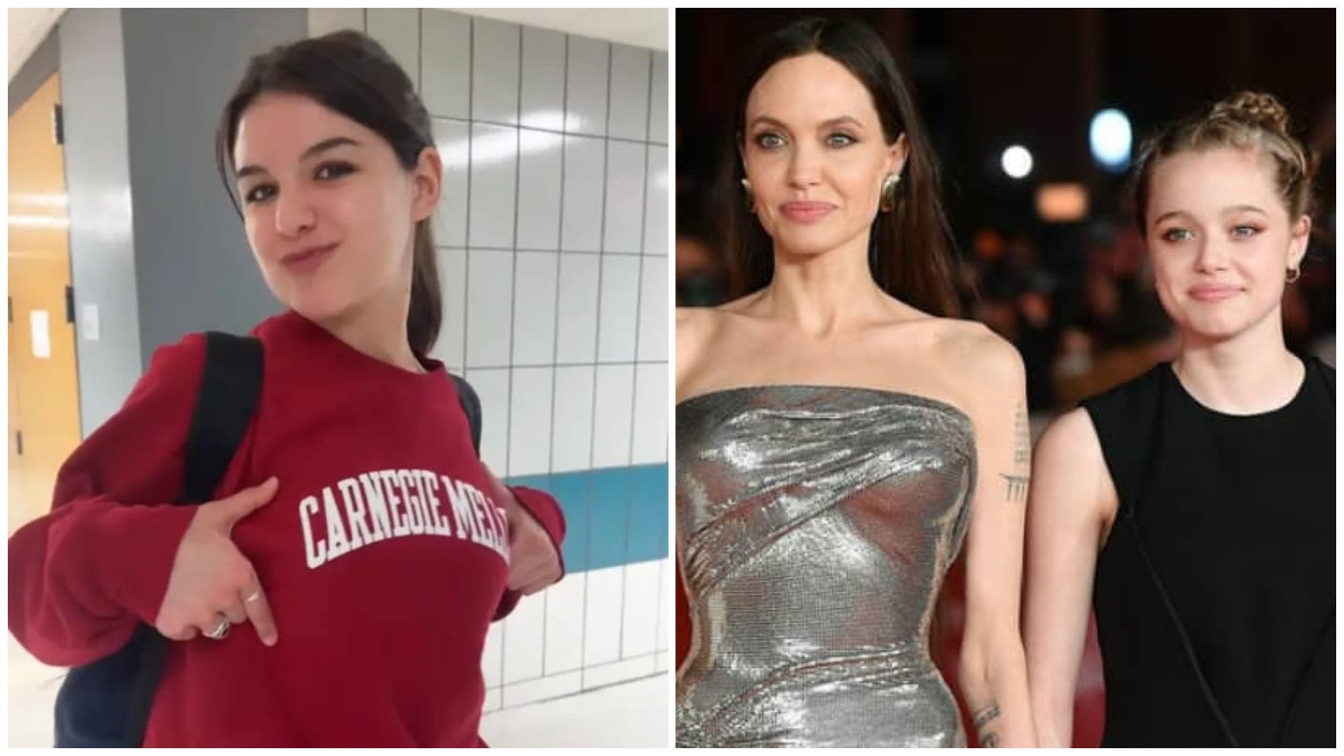 Suri Noelle Cruise is now a freshman at Carnegie Mellon University; Angelina Jolie and Shiloh Jolie at the Eternals premiere in Rome, in October 2021. Photos: @maiajwong/TikTok @shiloh_jp/Instagram