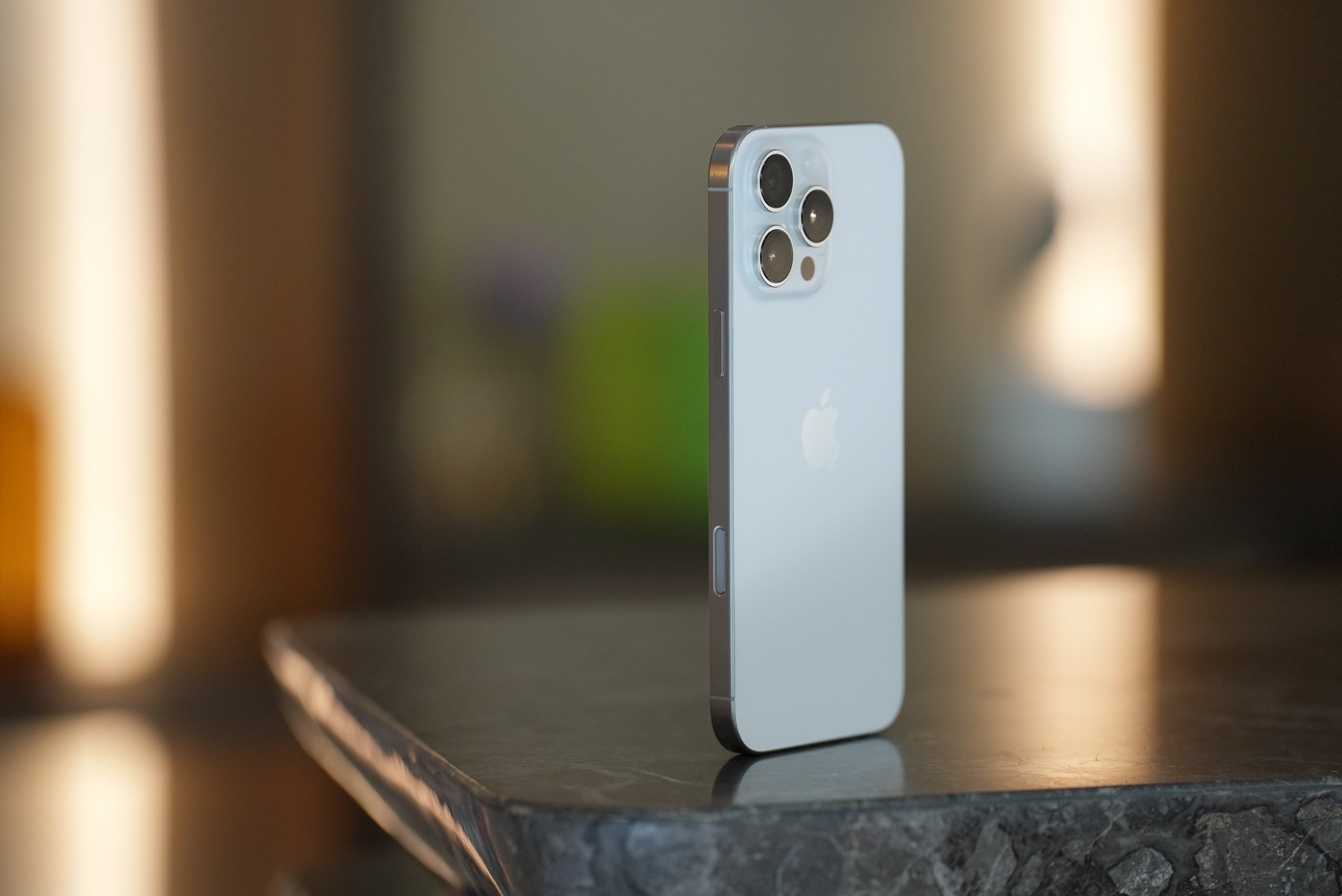 The titanium finish introduced last year returns on the Apple iPhone Pro Max. There’s a new button on the right side that Apple calls Camera Control, and it does exactly what the name suggests. Photo: Ben SIn
