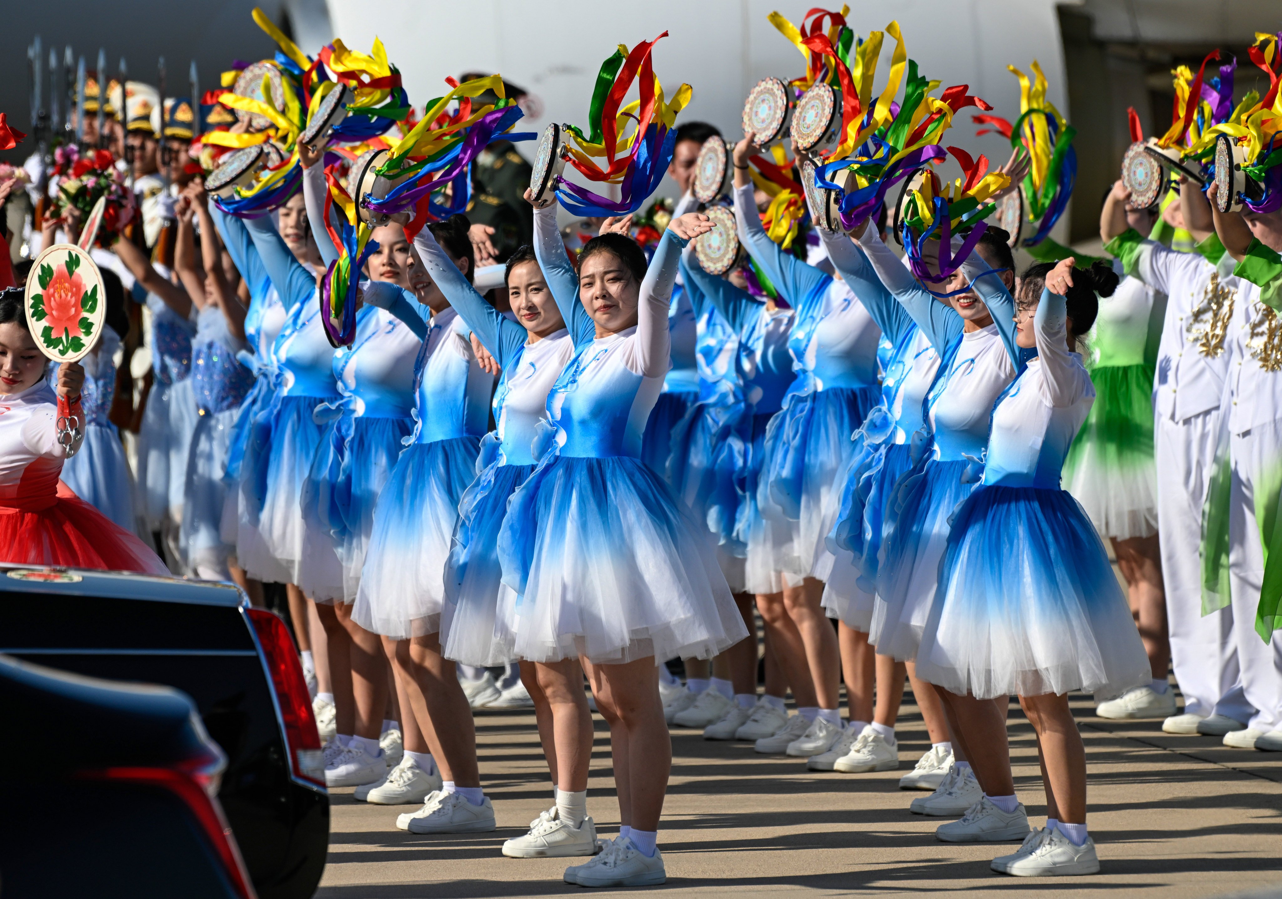 Chinese dancers welcome Zimbabwe’s President  Emmerson Mnangagwa ahead of the Forum on China-Africa Cooperation (FOCAC) in Beijing. Photo: EPA