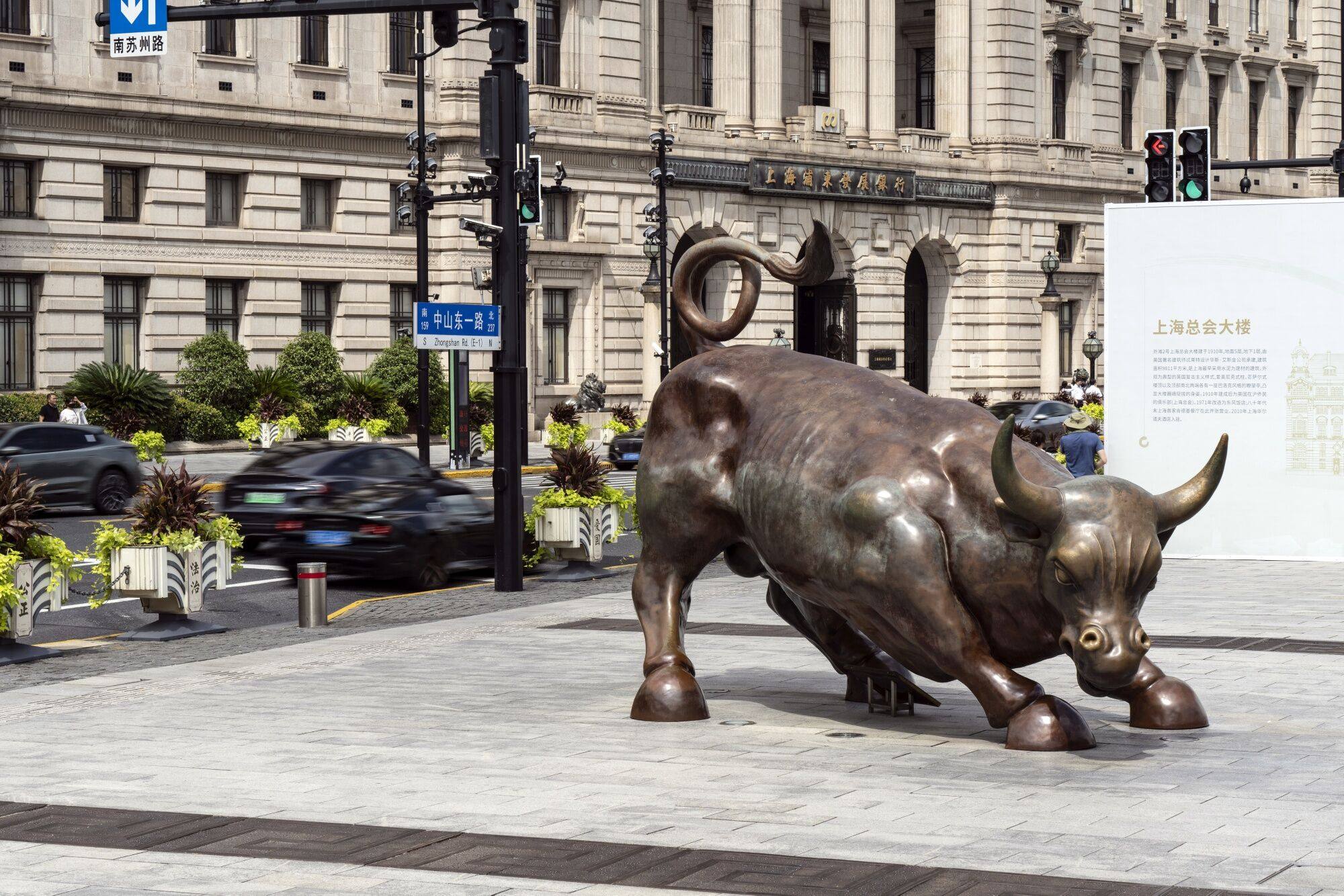 A bull statue along the Bund in Shanghai. Photo: Bloomberg