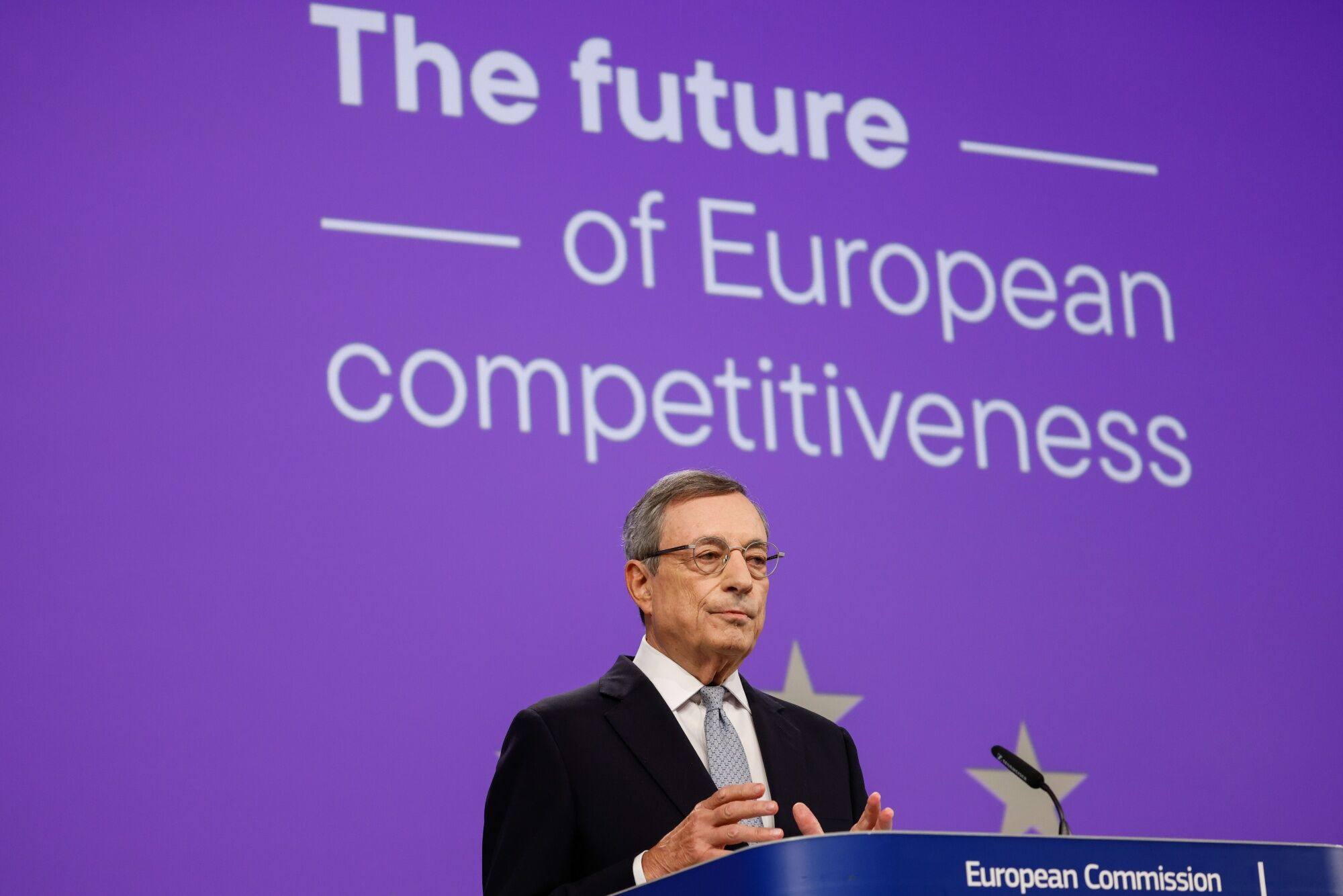 Mario Draghi, former president of the European Central Bank, speaks during a news conference in the Berlaymont building of the European Commission in Brussels, Belgium, on September 9. Photo: Bloomberg