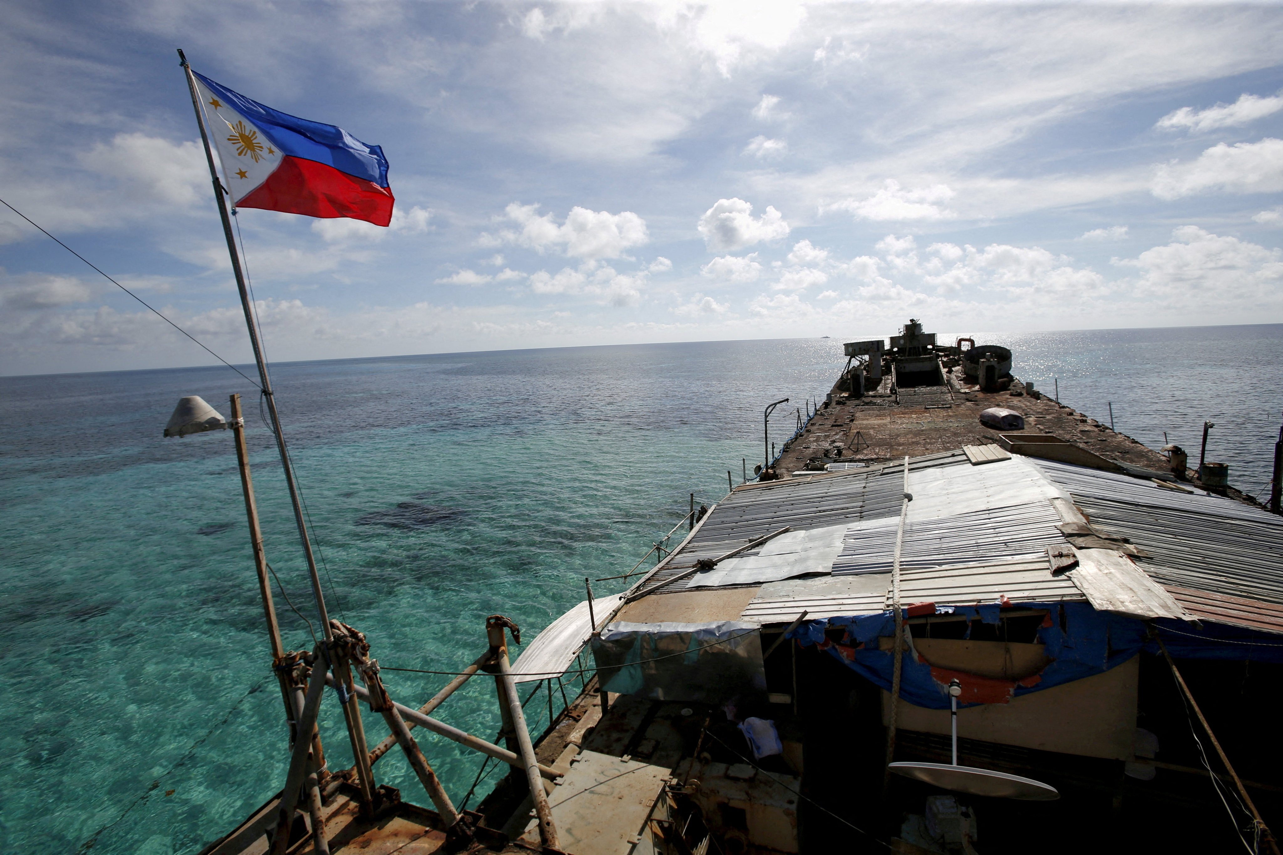 The BRP Sierra Madre was grounded on the reef in 1999. Photo: Reuters 