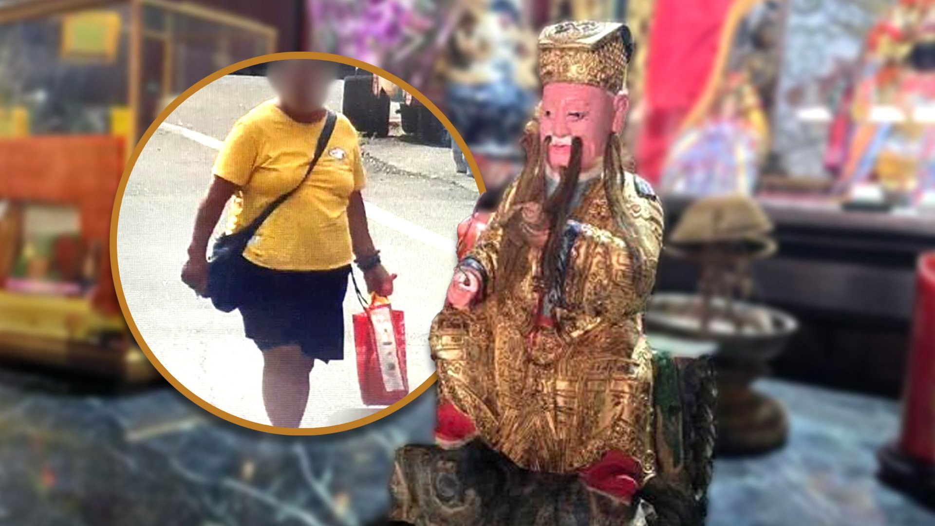 A woman in Taiwan has ignited controversy after she took a temple statue home without permission to clean and repaint it. Photo: SCMP composite/Yahoo.tw