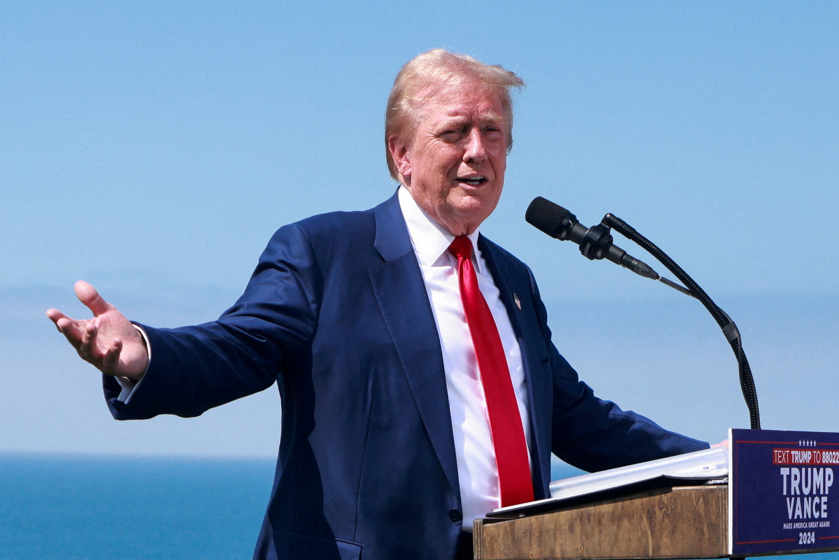 Republican US presidential nominee Donald Trump speaks at a press conference at the Trump National Golf Club on September 13. Photo: Reuters