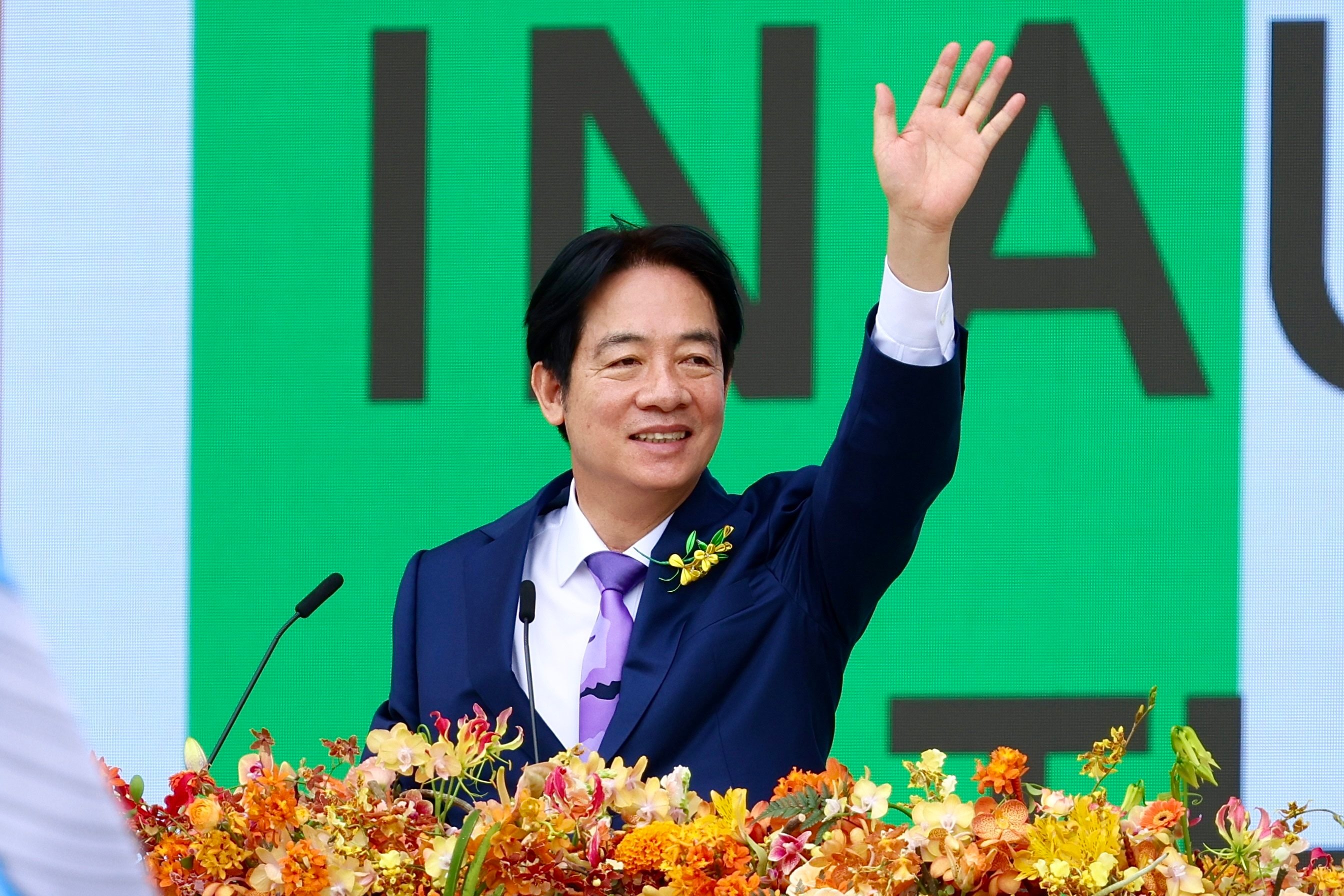 Taiwanese leader William Lai Ching-te waves during his inauguration in Taipei on May 20, 2024. Photo: EPA-EFE