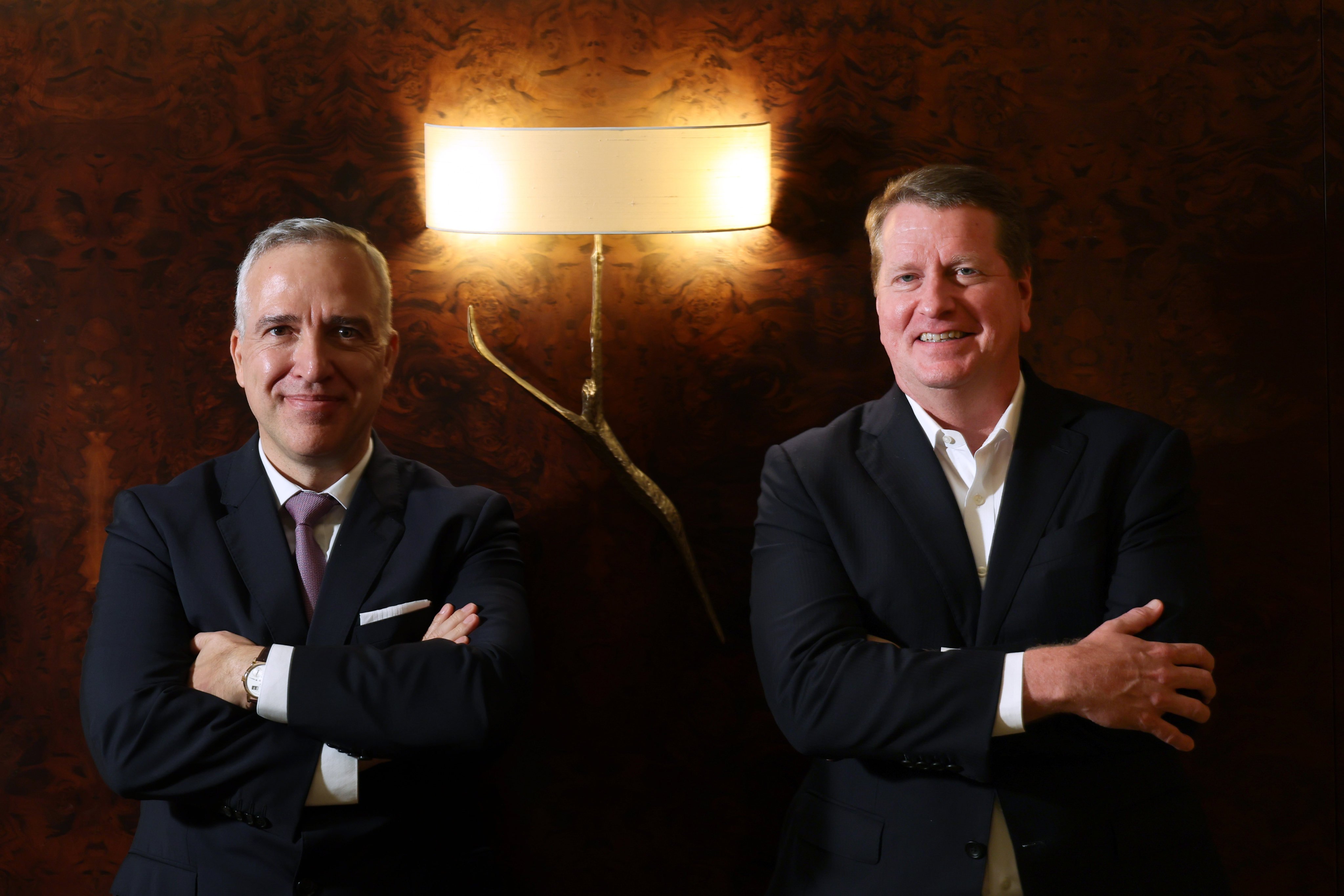 Oliver Brinkmann (left) and Kerwin Clayton, JP Morgan’s newly appointed co-heads for global corporate banking in Asia-Pacific, pictured at the Four Seasons hotel on September 12, 2024. Photo: Dickson Lee