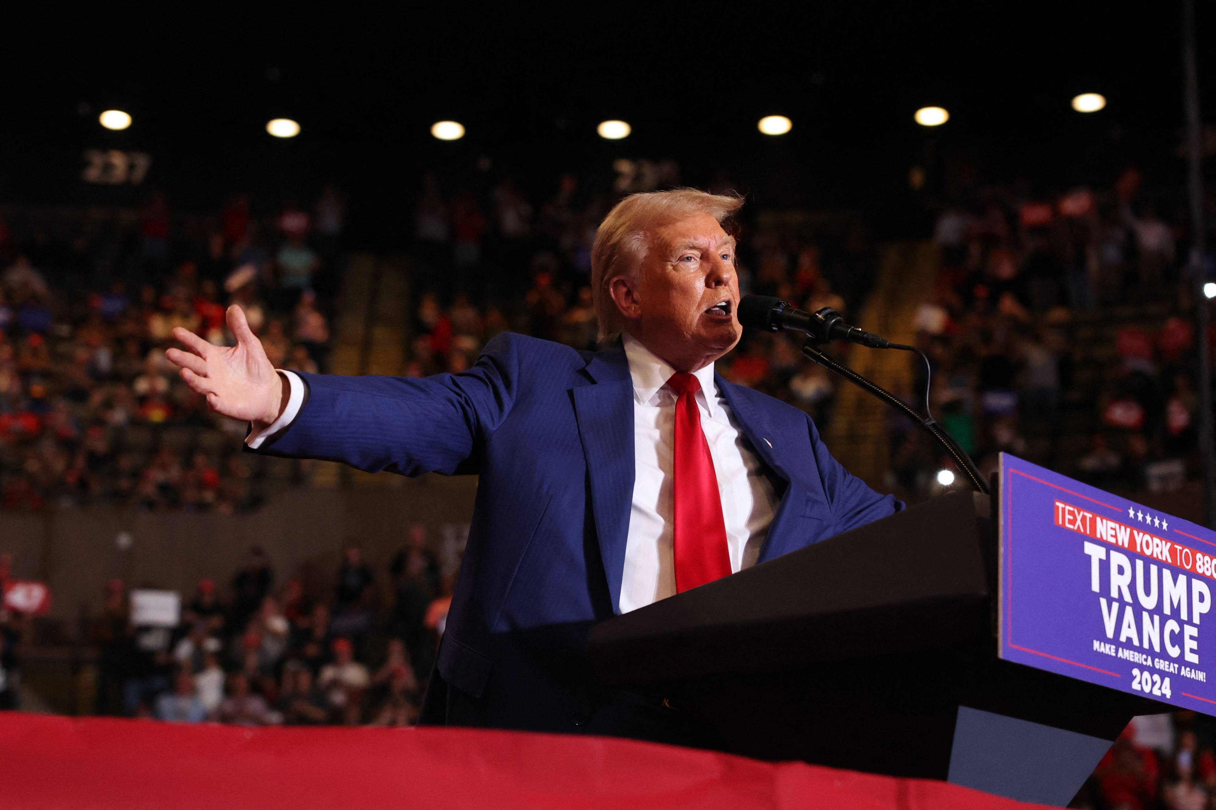 2024 Republican presidential nominee Donald Trump speaks at a campaign rally in Uniondale, New York, on Wednesday. The former US leader has long championed trade tariffs against China. Photo: Getty Images via AFP