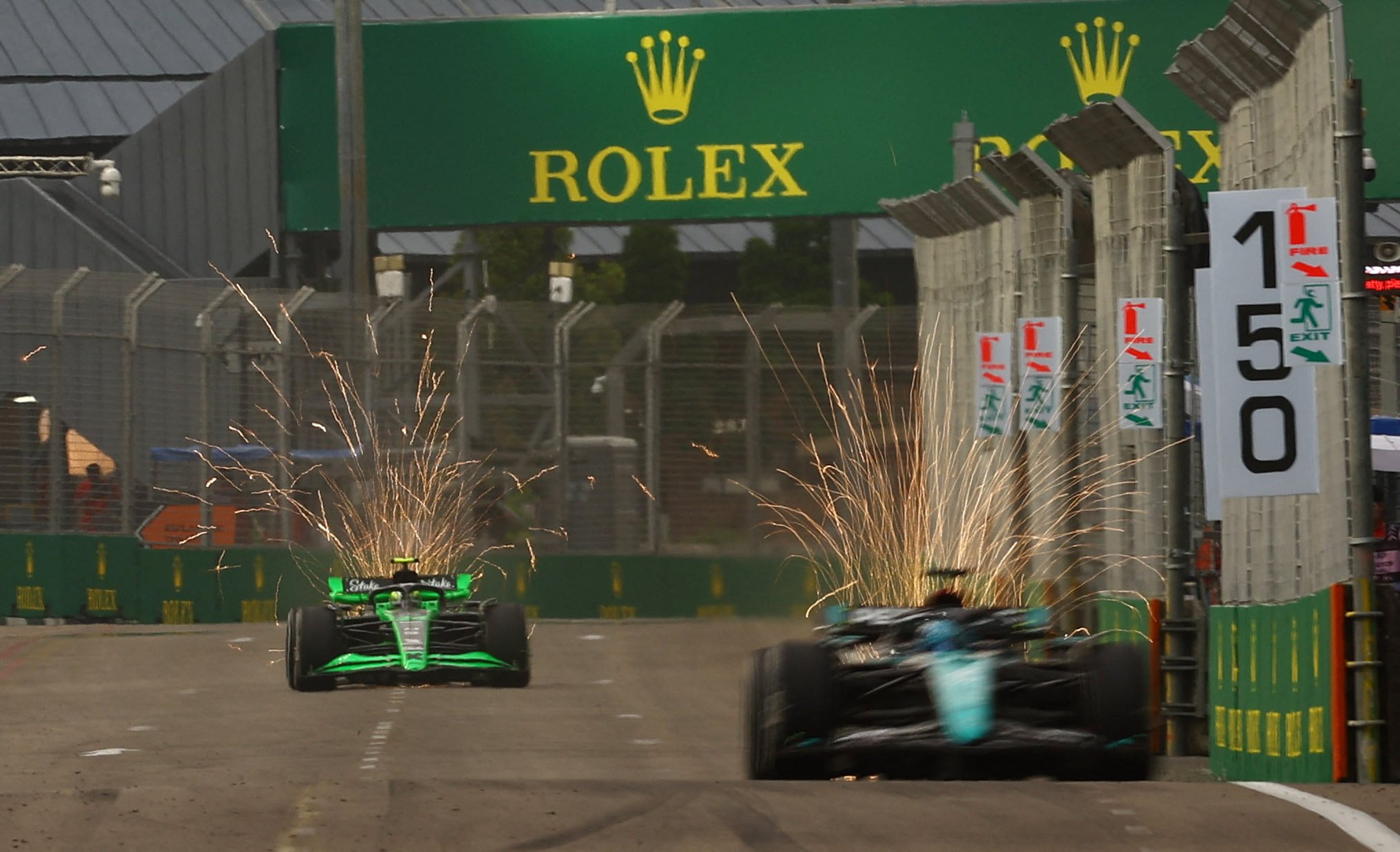 Sauber’s Zhou Guanyu (left) and Mercedes’ George Russell during practice ahead of the Singapore Grand Prix. Photo: Reuters