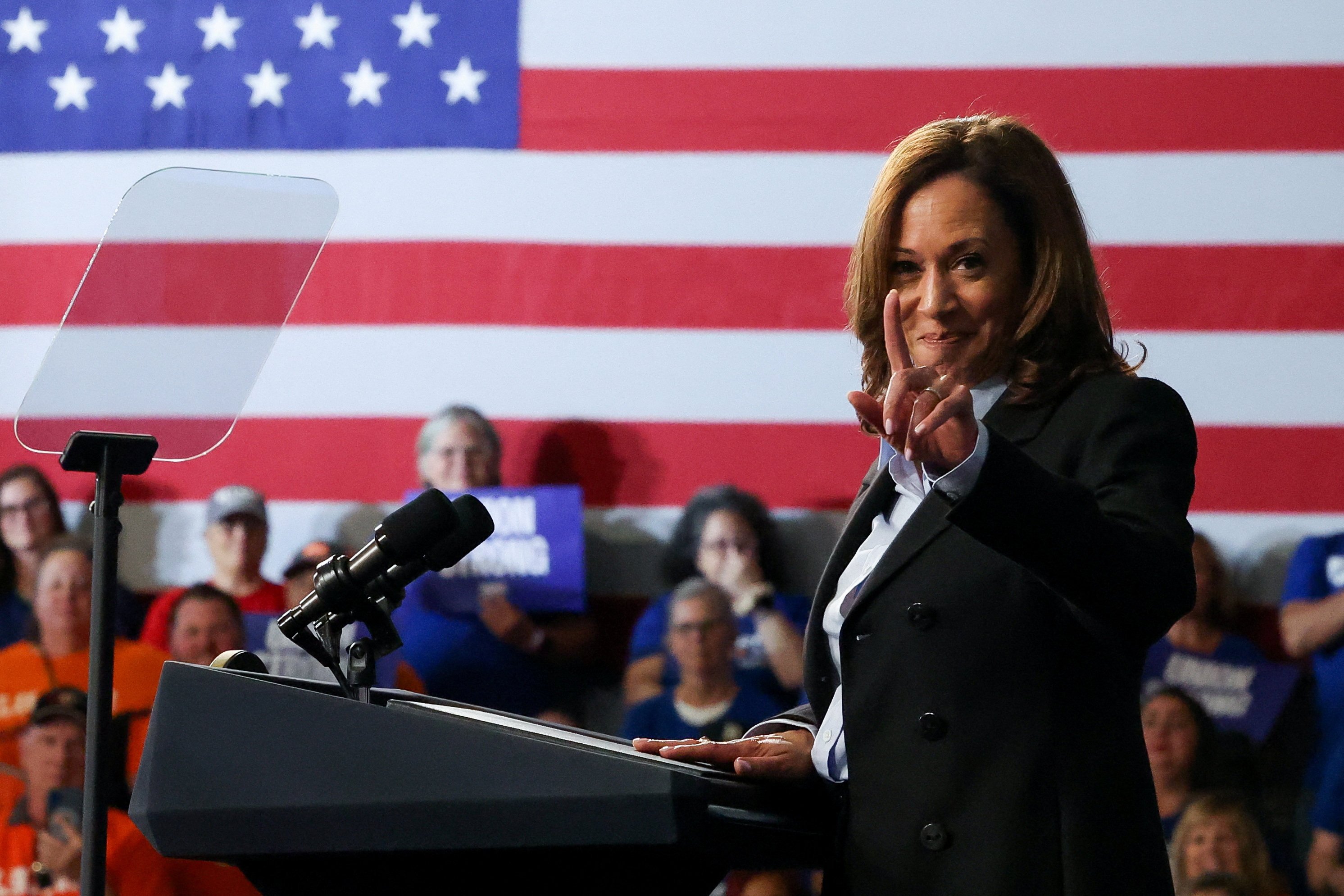 Democratic presidential nominee and US Vice-President Kamala Harris speaks at a campaign event in Michigan on September 2. Photo: Reuters