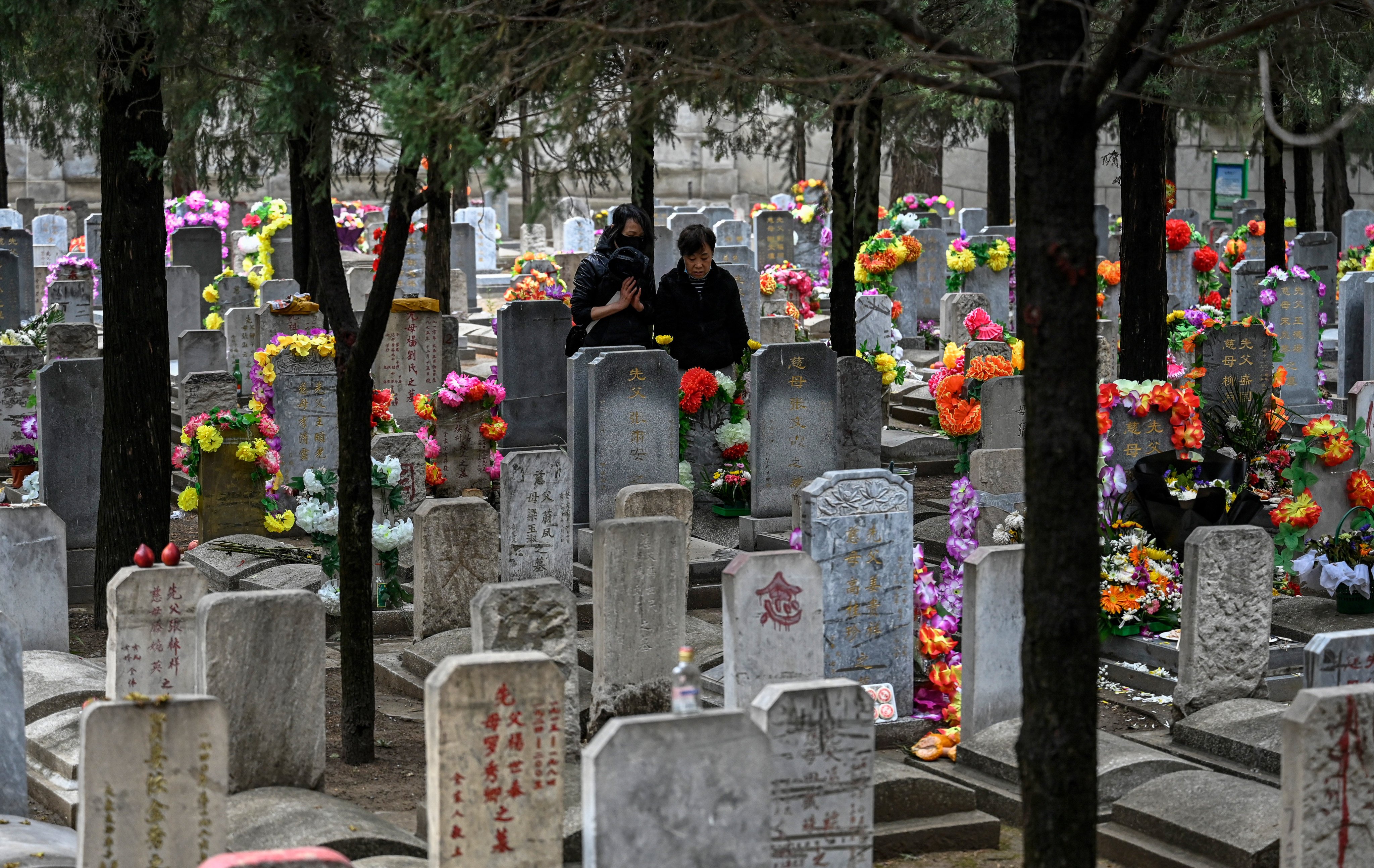 People visit the tombs of deceased relatives at Babaoshan Cemetery in Beijing. Photo: AFP