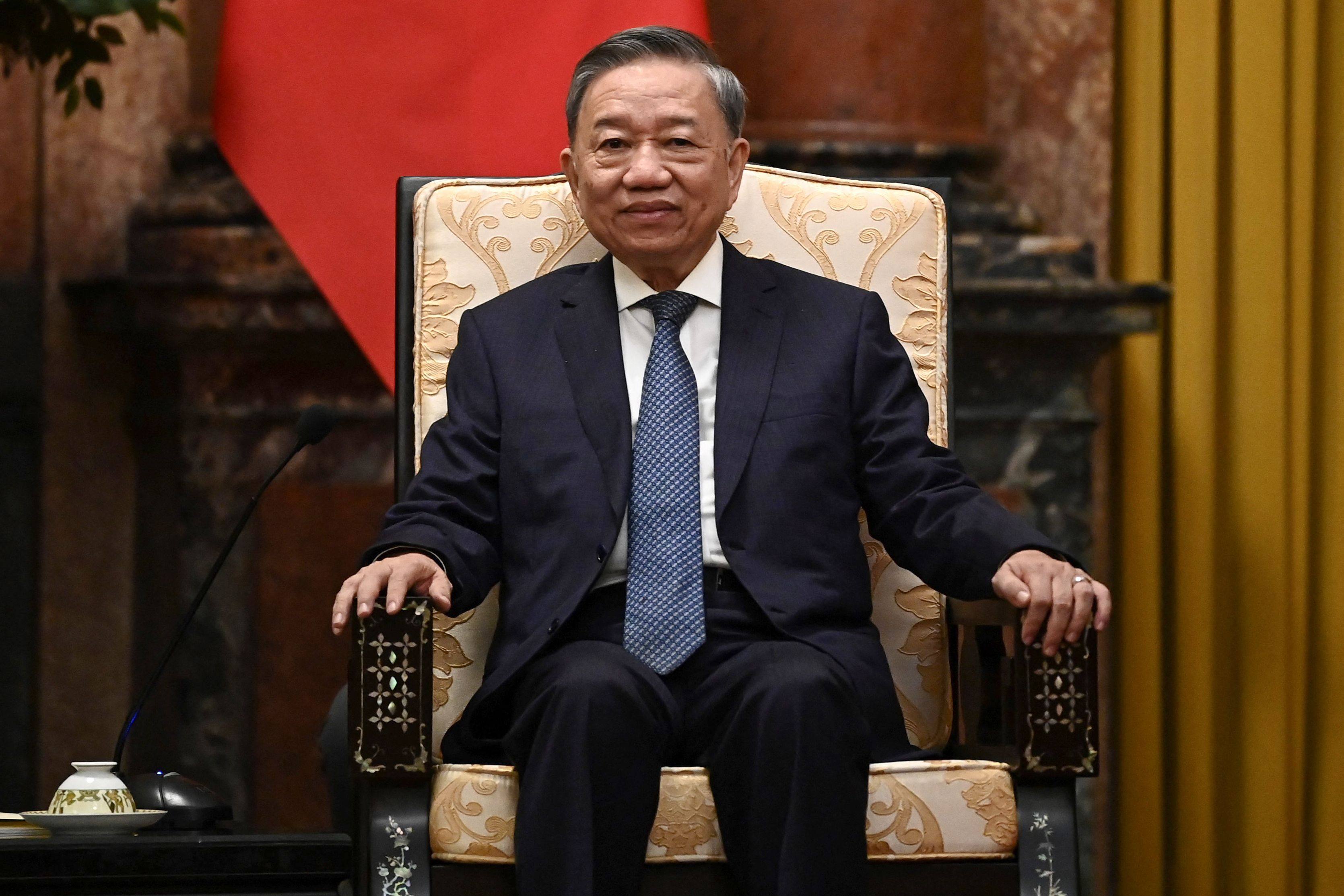 Vietnam’s President To Lam at a meeting with Indonesia’s  president-elect Prabowo Subianto  in Hanoi on September 13. Photo: AFP