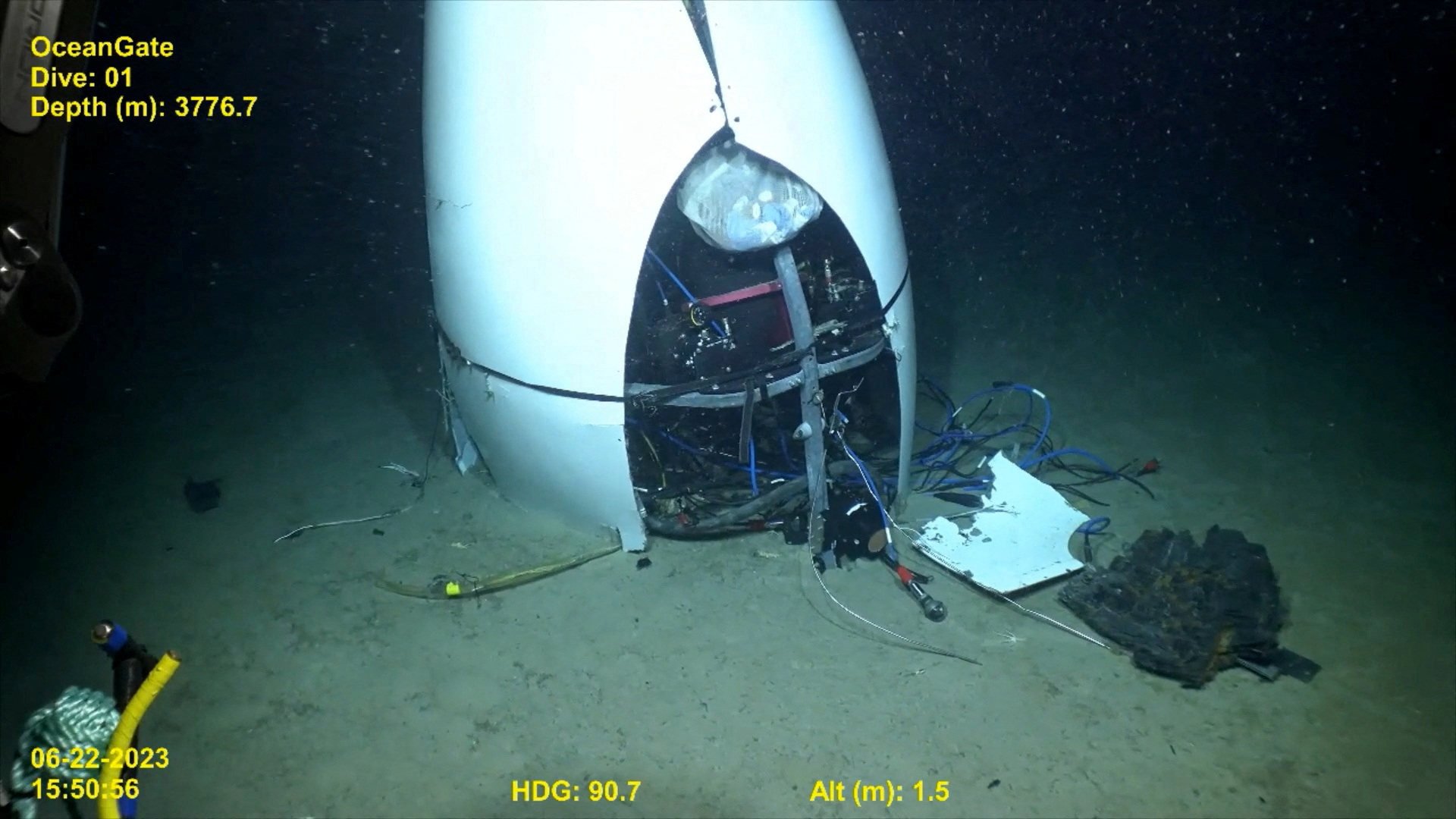 Debris from the Titan submersible is seen on the sea floor in June 2023. Photo: US Coastguard/Pelagic Research Services via Reuters