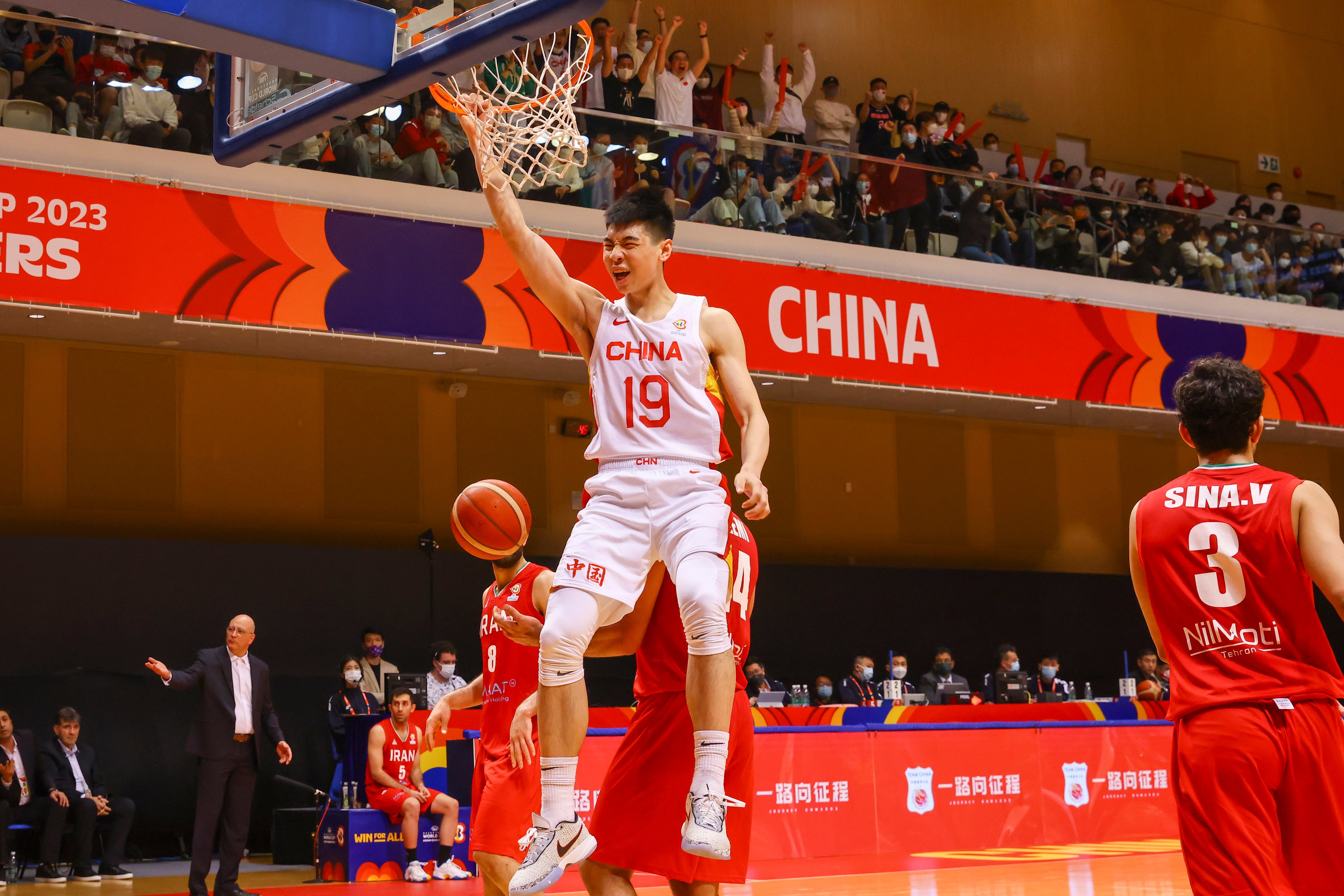 China’s Cui Yongxi scores during a Fiba Basketball World Cup Asia qualifier against Iran at Tseun Wan Sports Centre, in Hong Kong. Photo: Dickson Lee