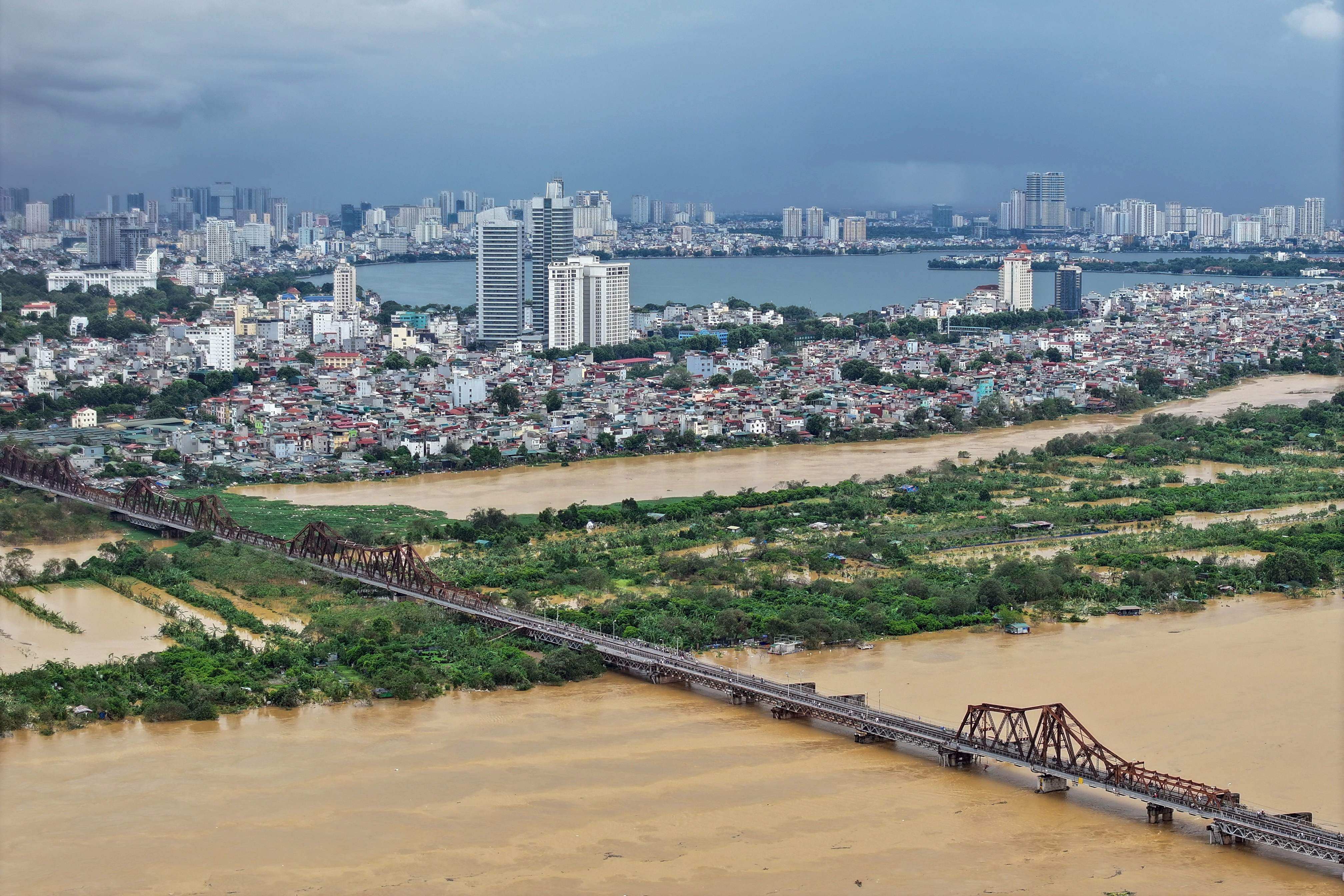 The flooded Red River in Hanoi is seen on September 10. Photo: AFP