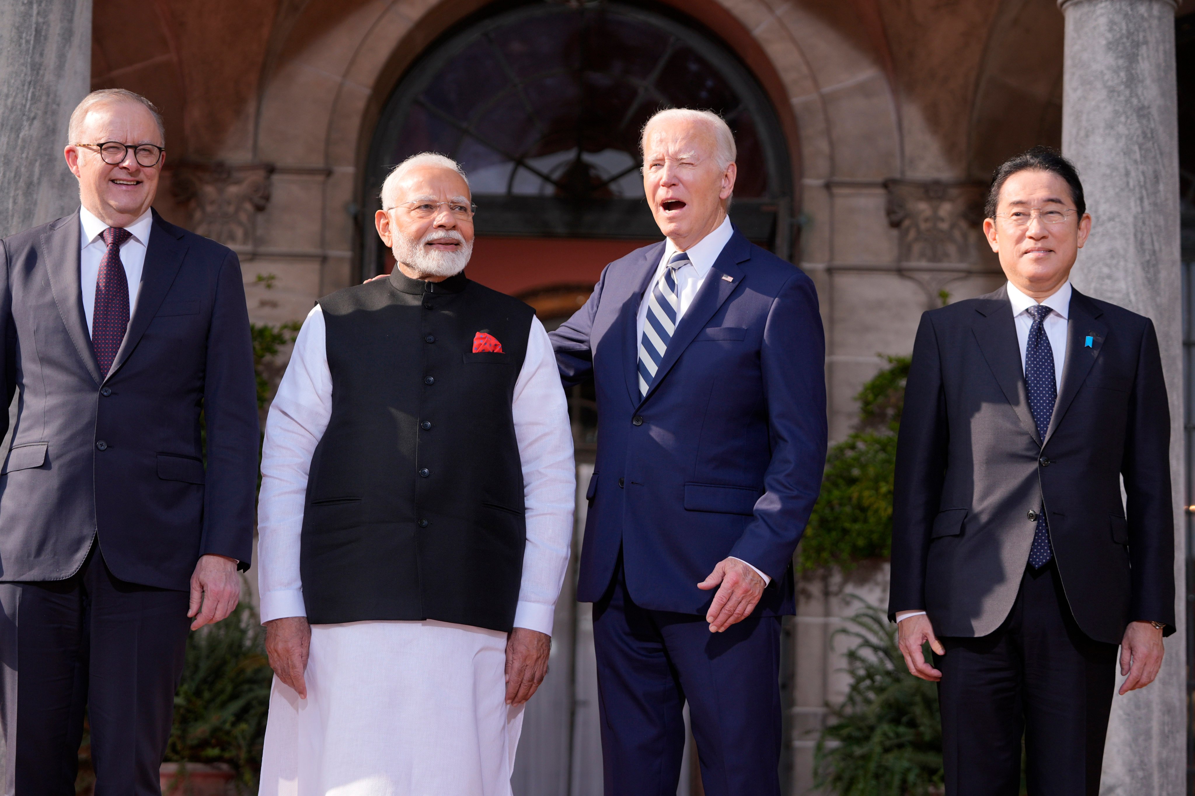 Left to right: Australia’s Prime Minister Anthony Albanese, India’s Prime Minister Narendra Modi, US President Joe Biden, and Japan’s Prime Minister Fumio Kishida at the Quad leaders summit at Archmere Academy in Claymont, Delaware, on Saturday. Photo: AP