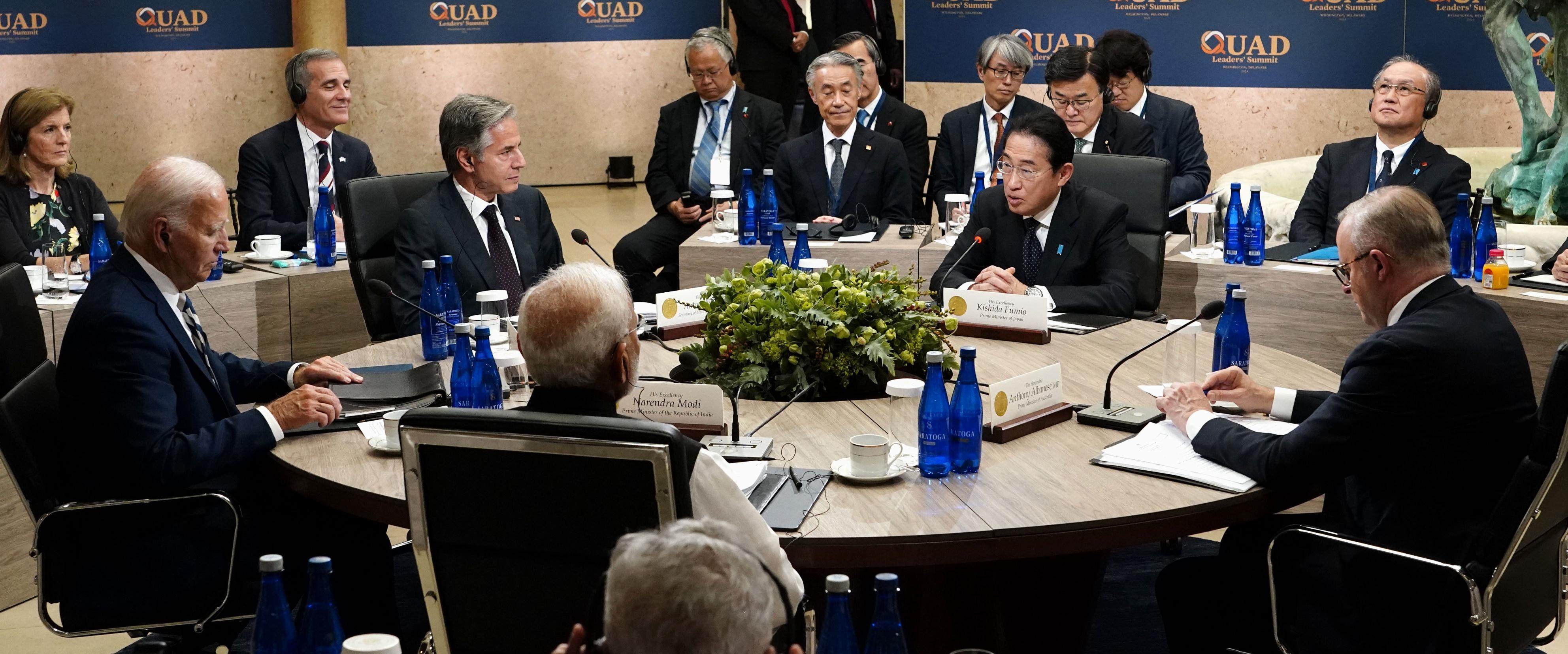 Japanese Prime Minister Fumio Kishida speaks during the Quad summit near Wilmington, Delaware, on Saturday. Photo: Kyodo