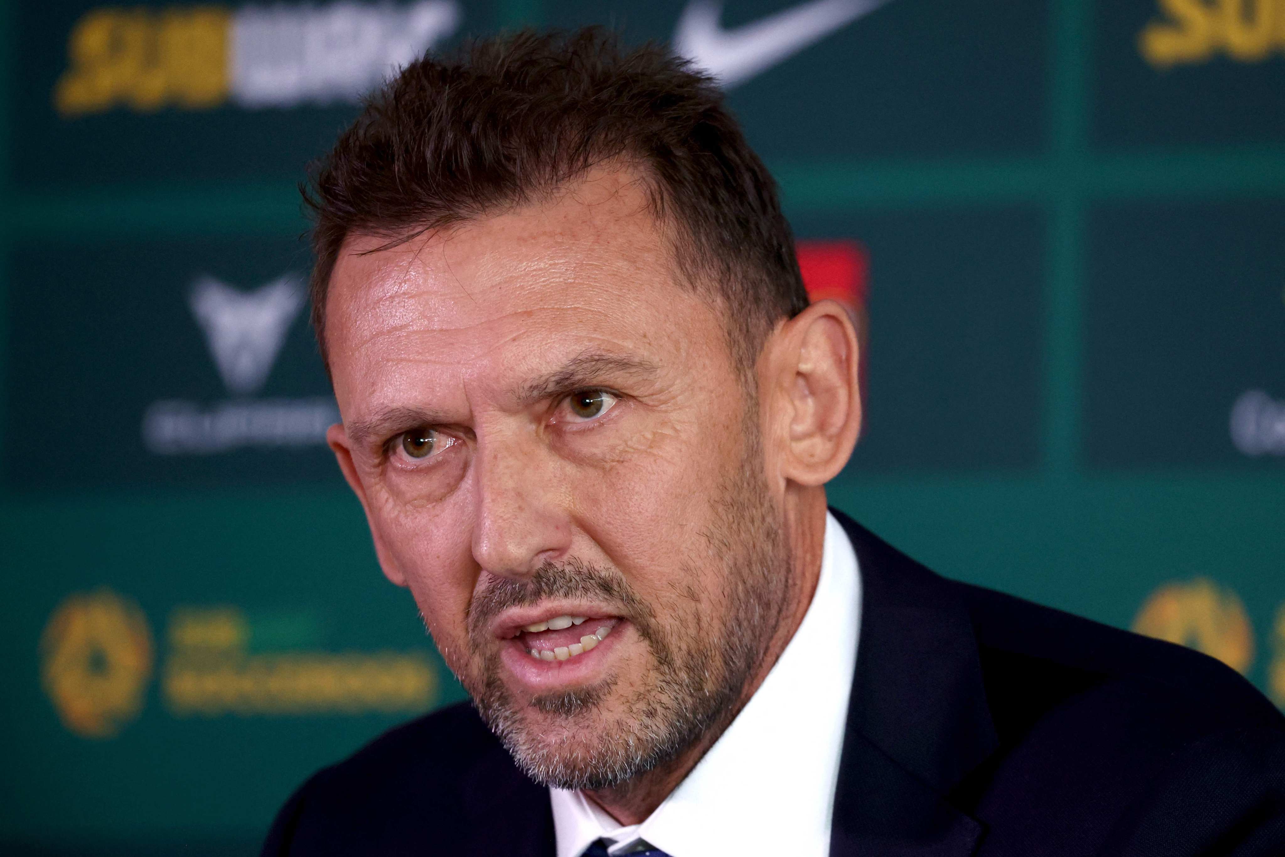 Tony Popovic, the newly appointed head coach for Australia’s national football team, at a press conference in Sydney on Monday. Photo: AFP