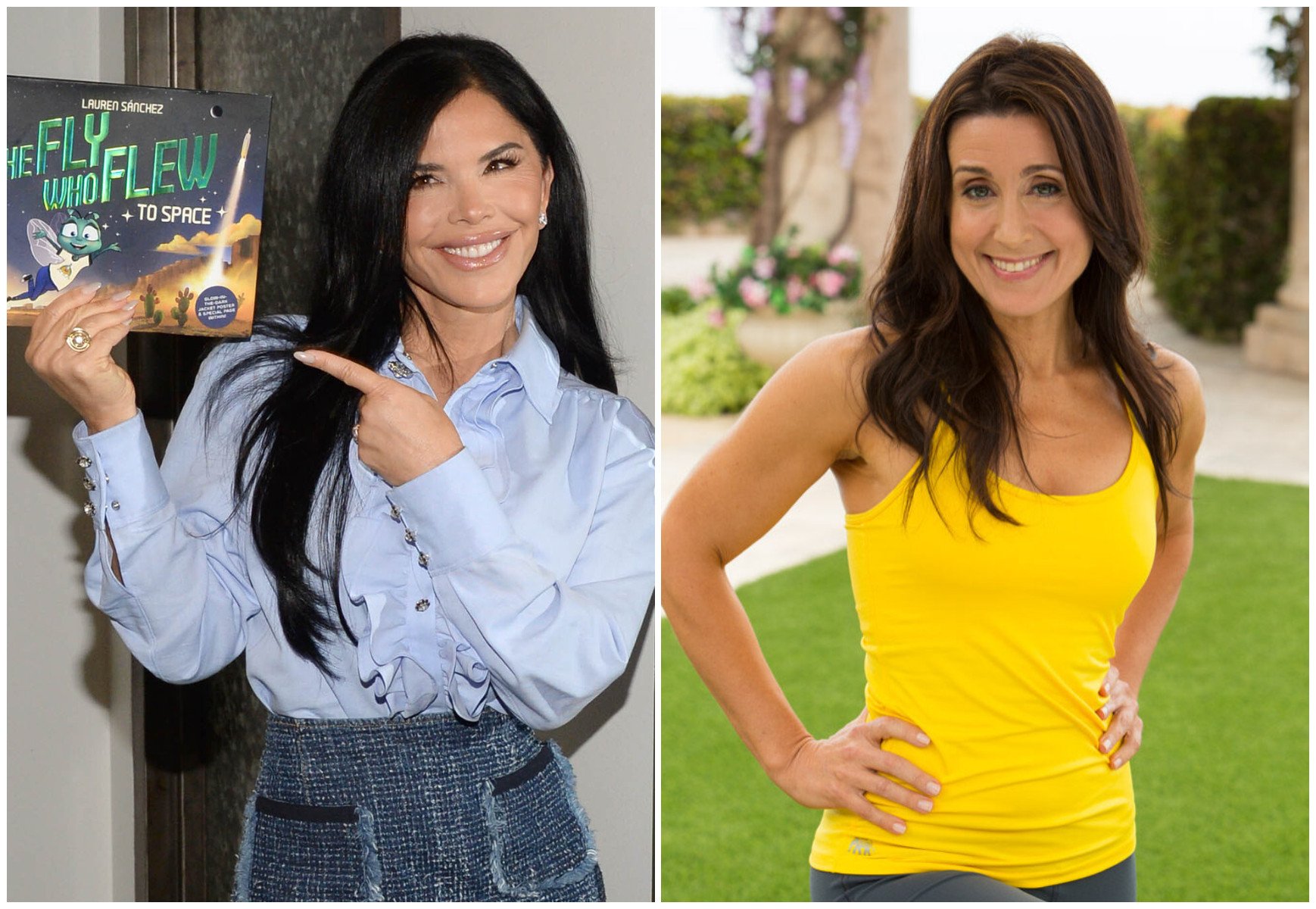 Lauren Sánchez with her book The Fly Who Flew to Space – which yoga instructor and author Alanna Zabel says is based on an idea she came up with. Photos: Getty Images; Az I Am