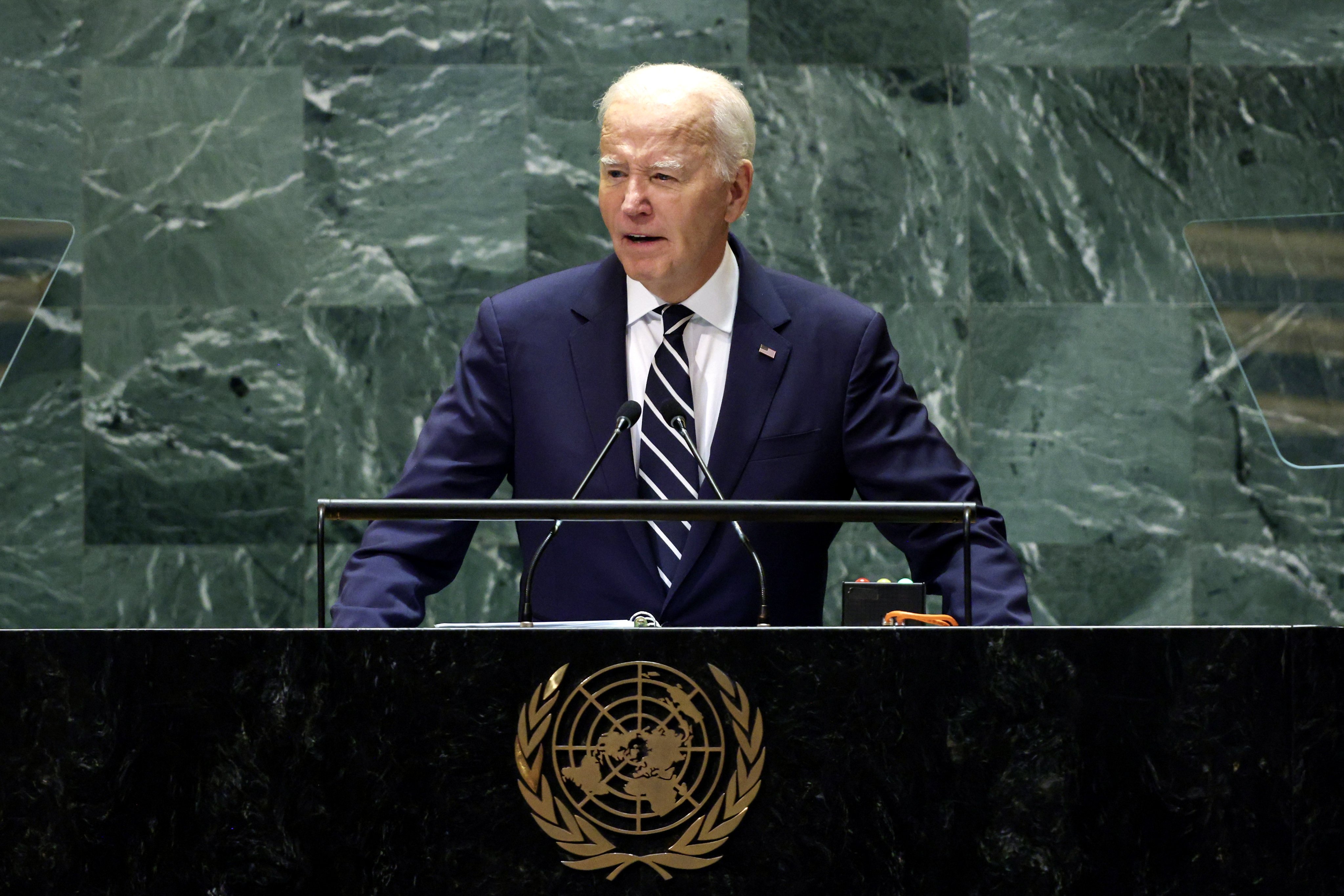 US President Joe Biden addresses the 79th session of the United Nations General Assembly on Tuesday. Photo: EPA-EFE