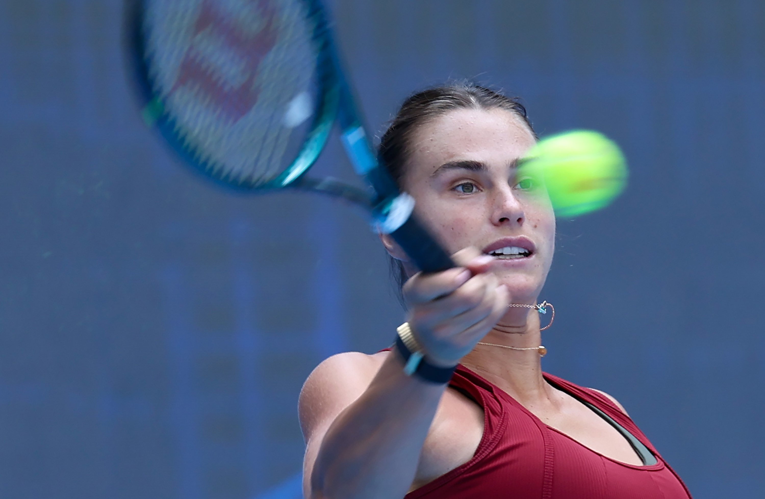 Aryna Sabalenka of Belarus training in Beijing for the China Open, which starts on Wednesday. Photo: Xinhua