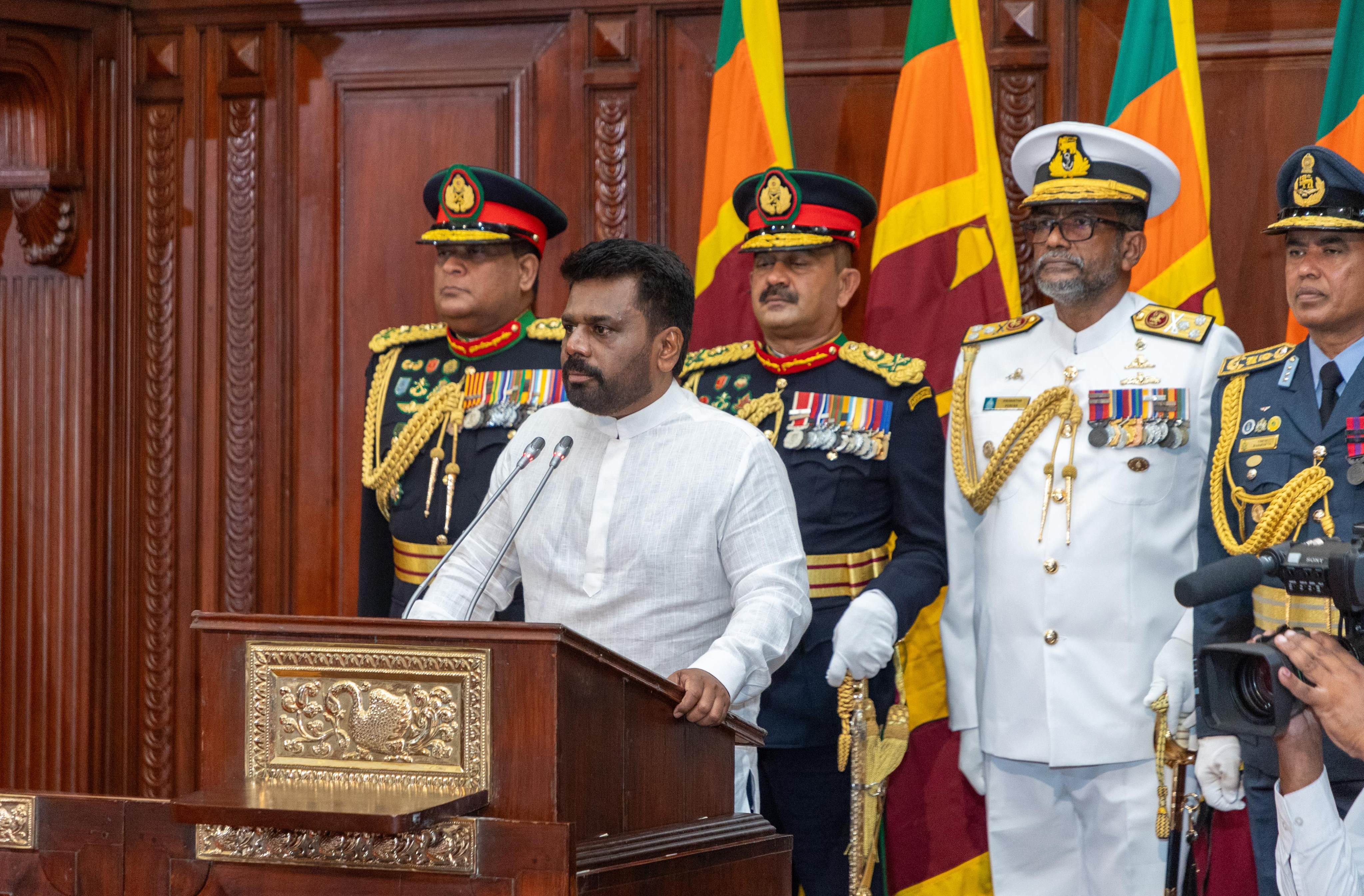 Anura Kumara Dissanayake is sworn in as Sri Lanka’s ninth president in Colombo on Monday. Photo: Xinhua