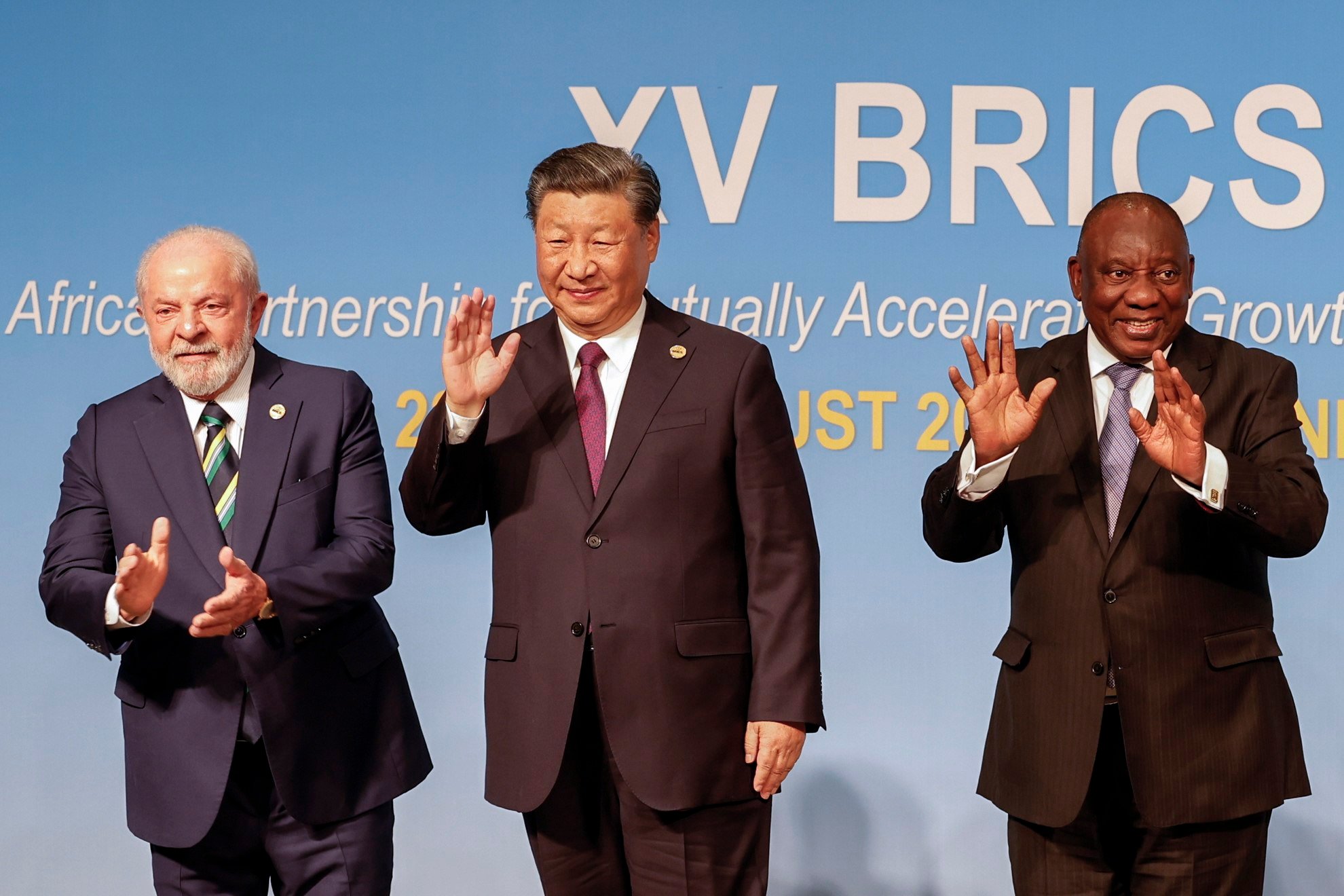 Brazilian President Luiz Inacio Lula da Silva and Chinese leader Xi Jinping attend a Brics summit with officials from Russia, India and South Africa in 2023. Photo: EPA-EFE