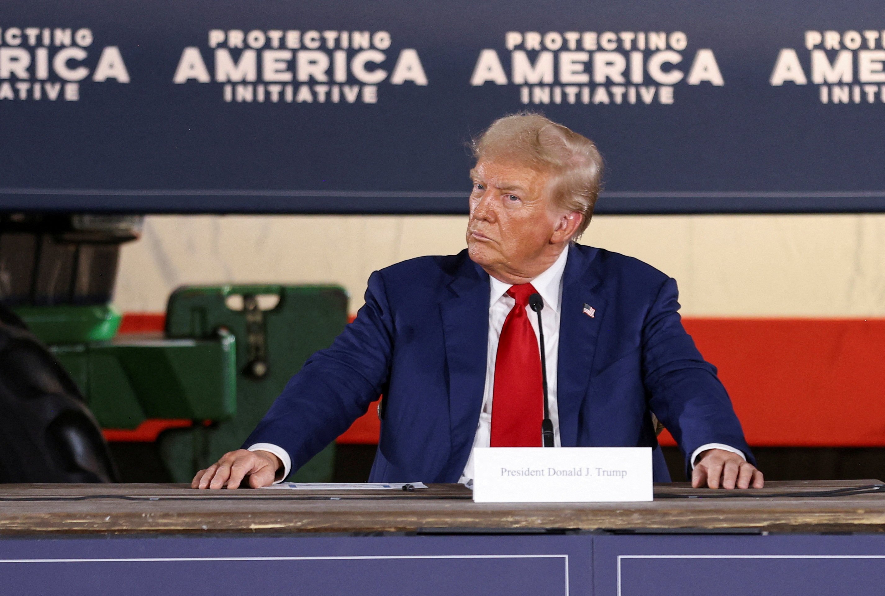 Donald Trump at a round table event with local farmers and officials in Smithton, Pennsylvania. Photo: Reuters