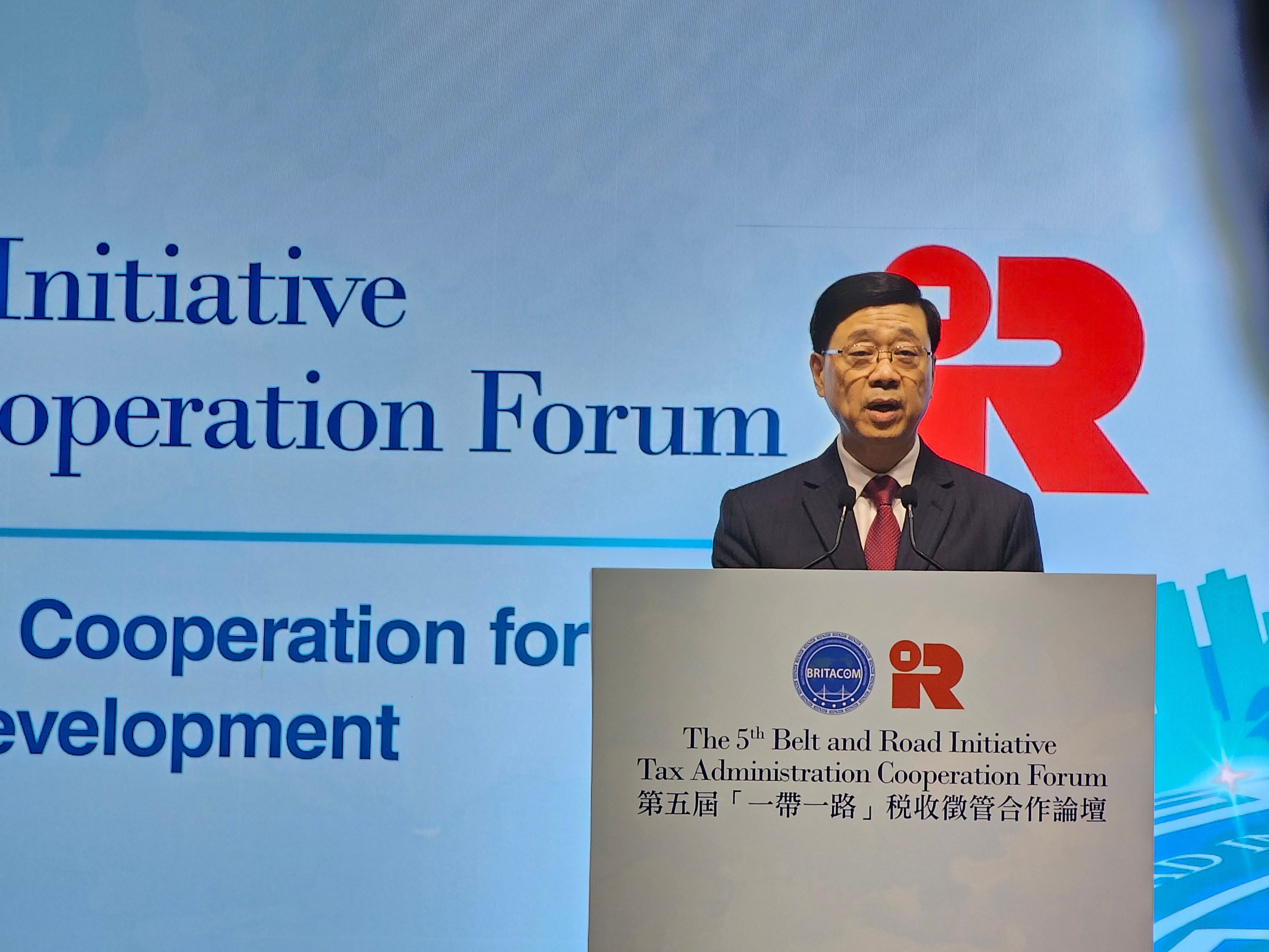 Chief Executive John Lee Ka-chiu speaks at the Belt and Road tax forum in Hong Kong on September 24, 2024. Photo: Enoch Yiu