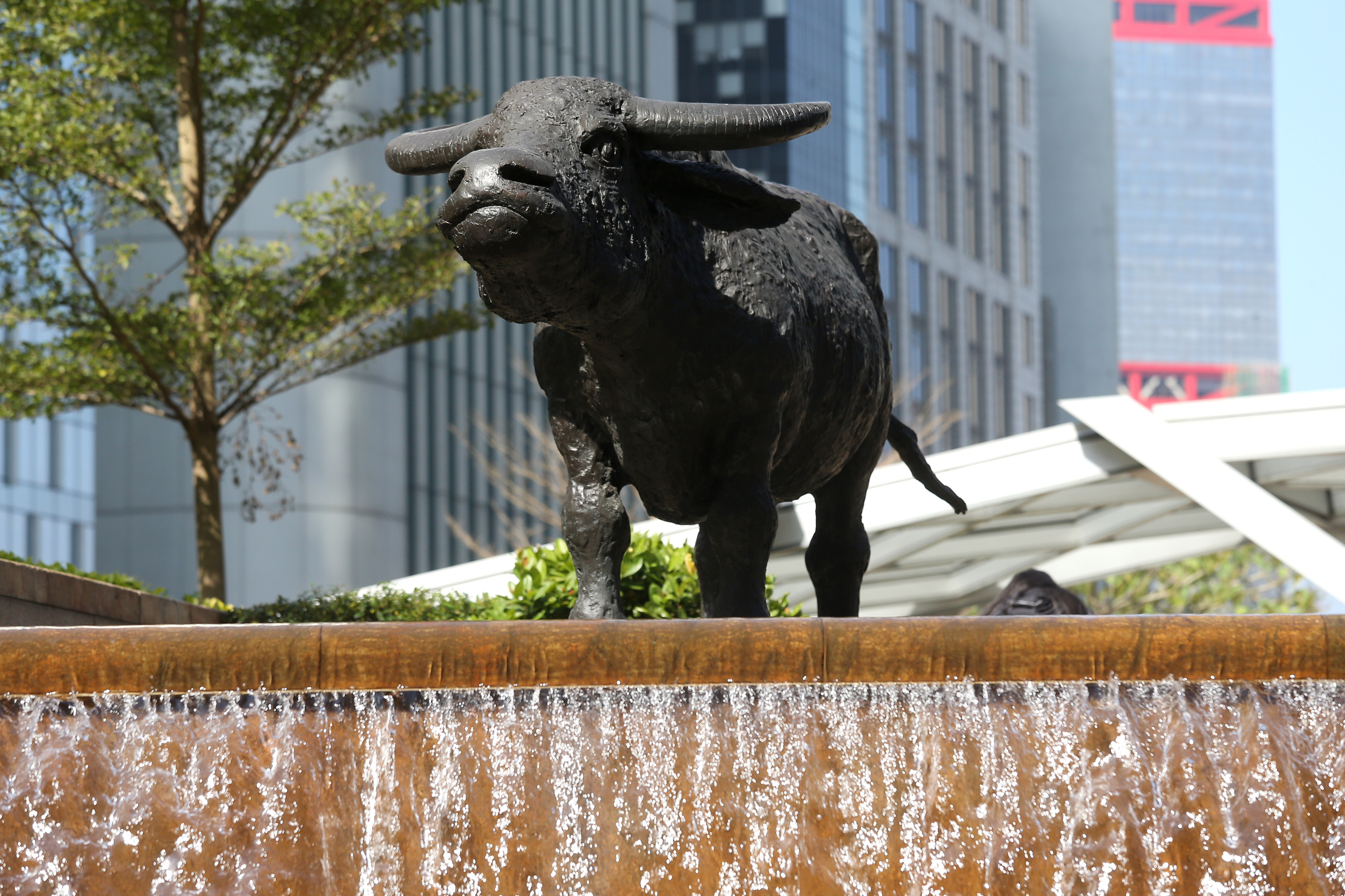 A bronze sculpture of a bull stands near the headquarters of Hong Kong’s bourse operator in Exchange Square in Central. Photo: Dickson Lee