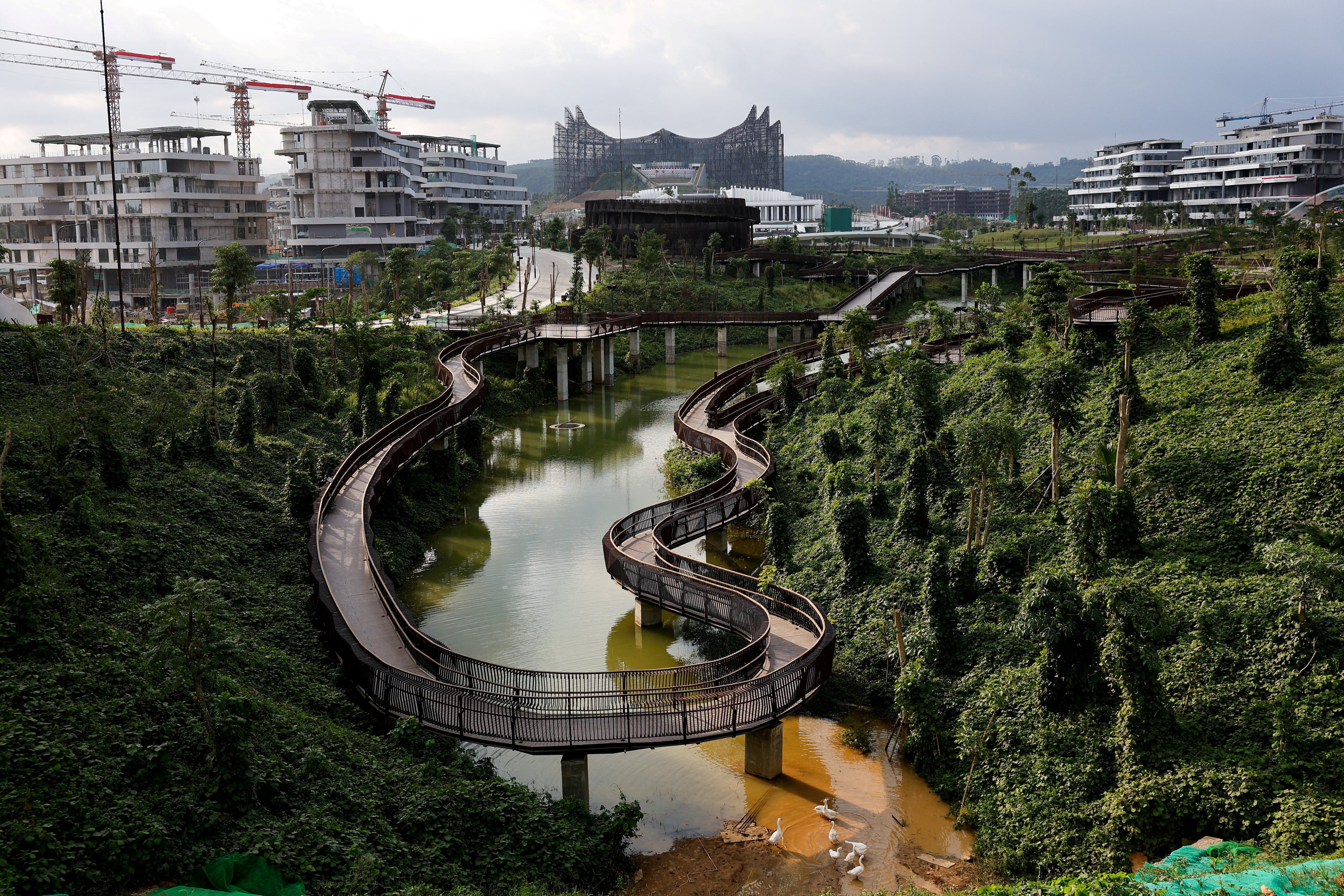 Garuda Palace, the future Presidential Palace, and ministerial offices under construction in the new capital city of Nusantara, in August. Photo: Reuters