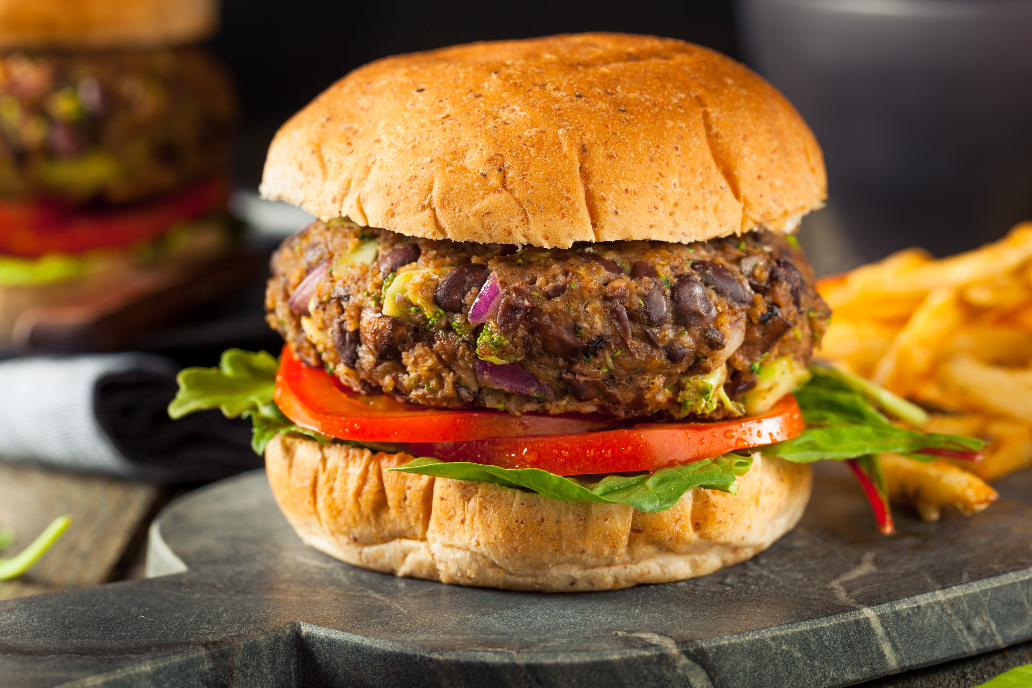 A black bean and portobello mushroom burger. Photo: Shutterstock