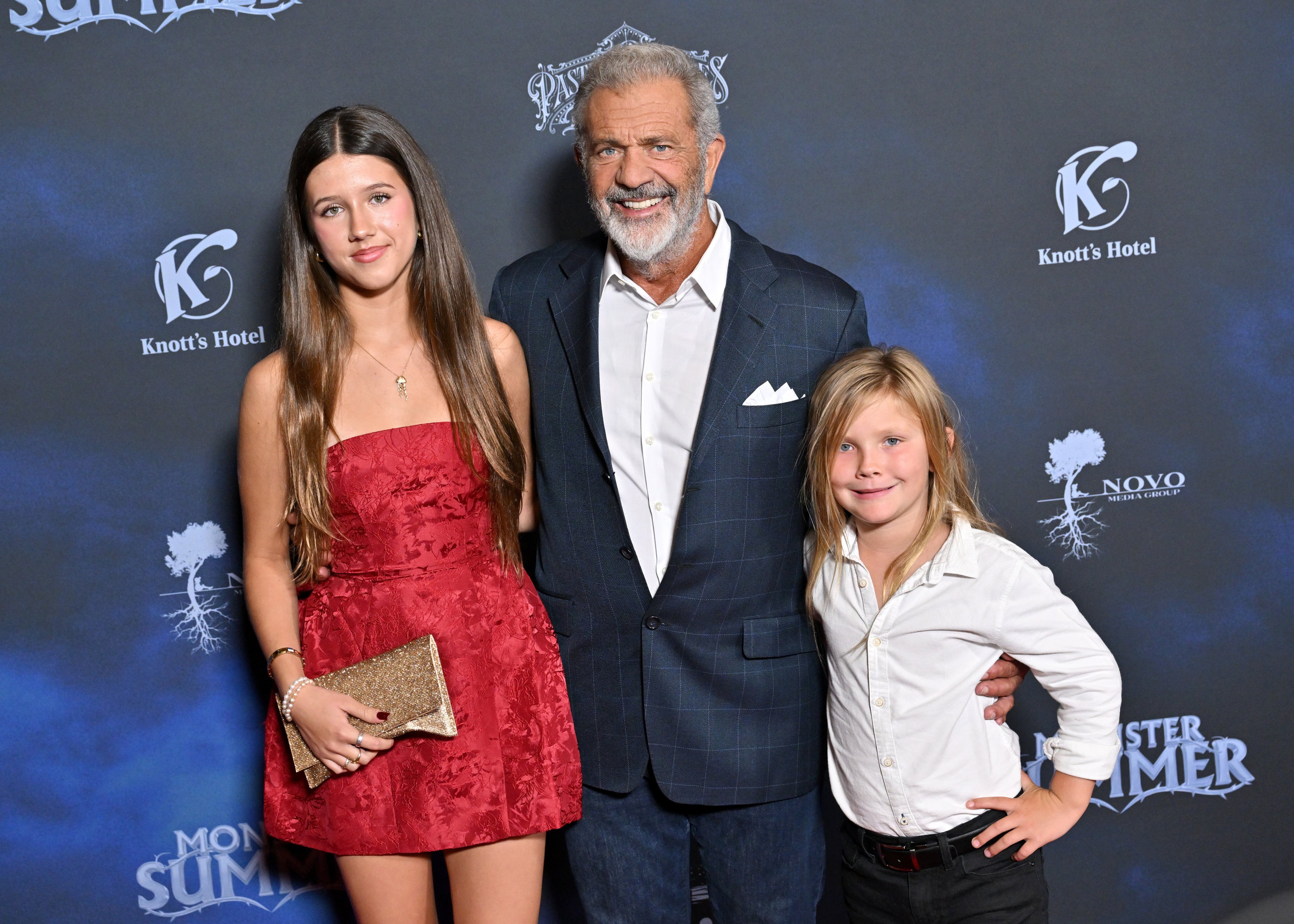 Lucia Gibson, Mel Gibson and Lars Gibson attend a special preview of the veteran Hollywood actor’s latest film, Monster Summer, together earlier this week. Photo: FilmMagic