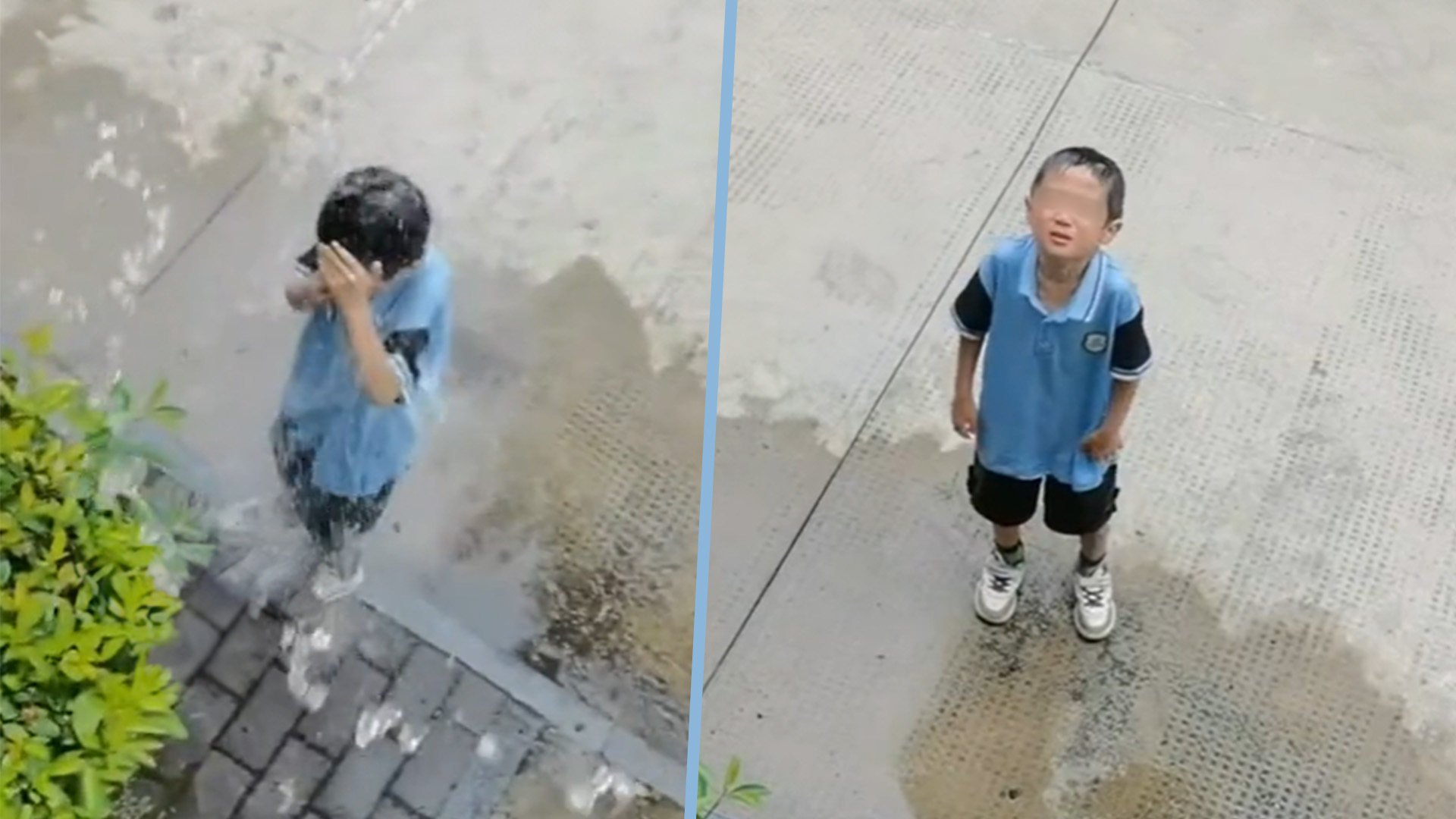 A Chinese mother sparked online praise after pouring water on her son for intentionally splashing his classmates. Photo: SCMP composite/Douyin
