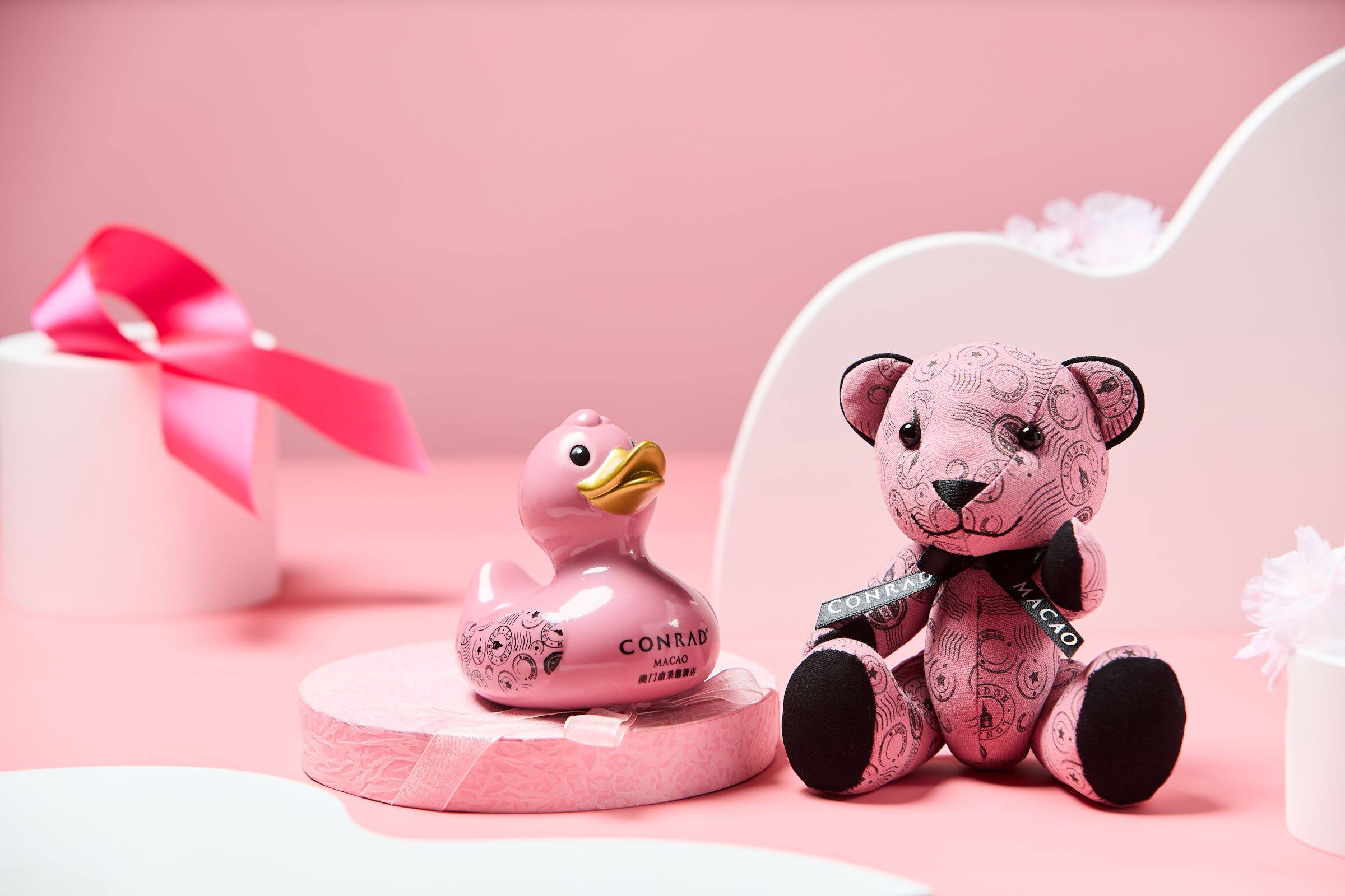 Conrad Macao’s Pink Inspired campaign this year in support of the Hong Kong Cancer Fund includes pink-themed goodies such as the limited-edition Conrad bear and duck. Photo: Conrad Macao