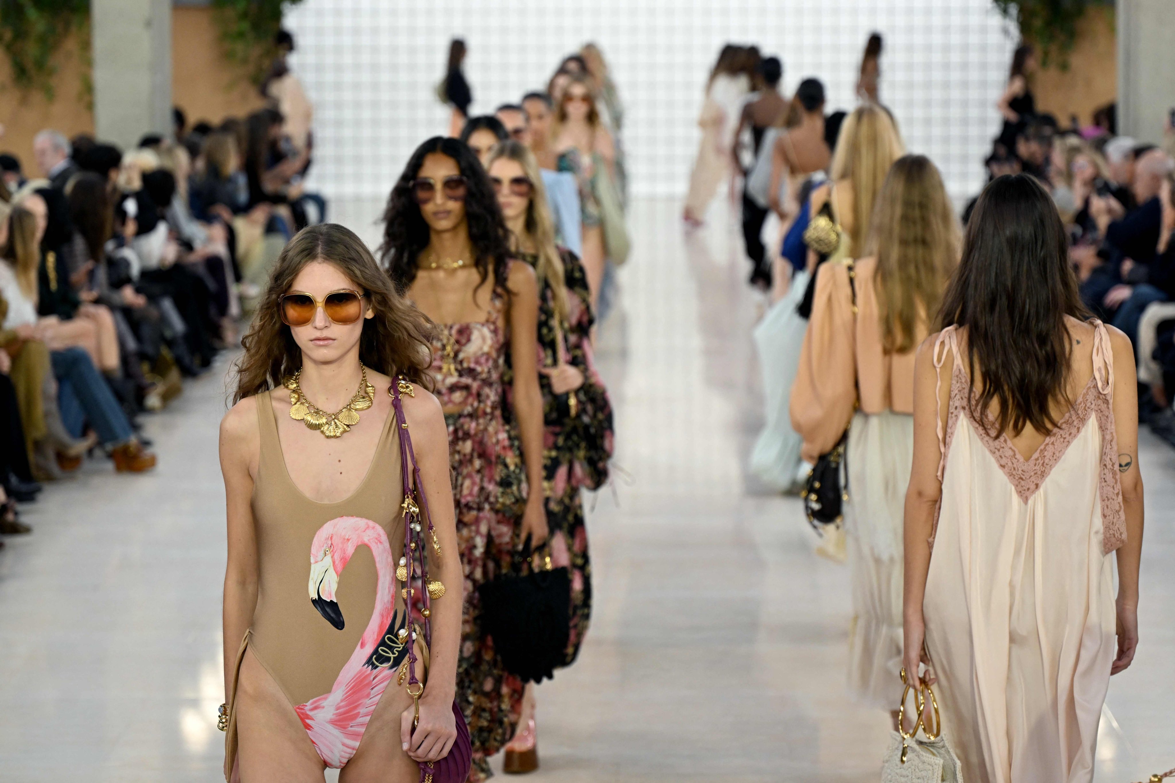 Parisian-based brands like Chloé (pictured), Rick Owens, Schiaparelli, Christopher Esber and Messika exhibited their spring/summer 2025 collections on Day 4 at Paris Fashion Week. Photo: AFP