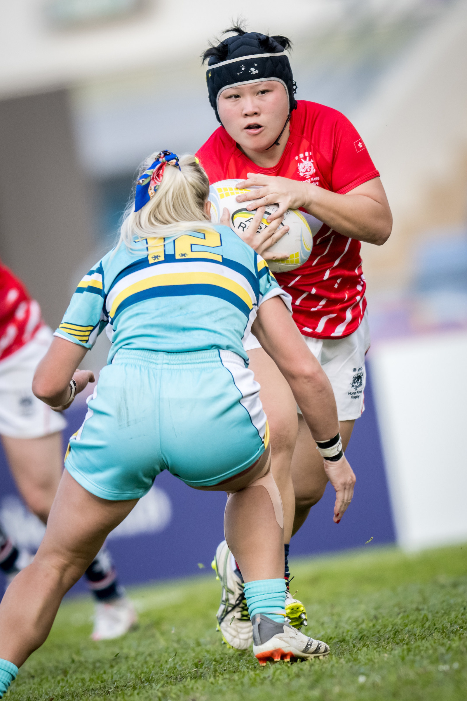 Lee Ka-shun in action against Kazakhstan in 2022. The prop will become Hong Kong’s most capped player against Fiji. Photo: HKRC