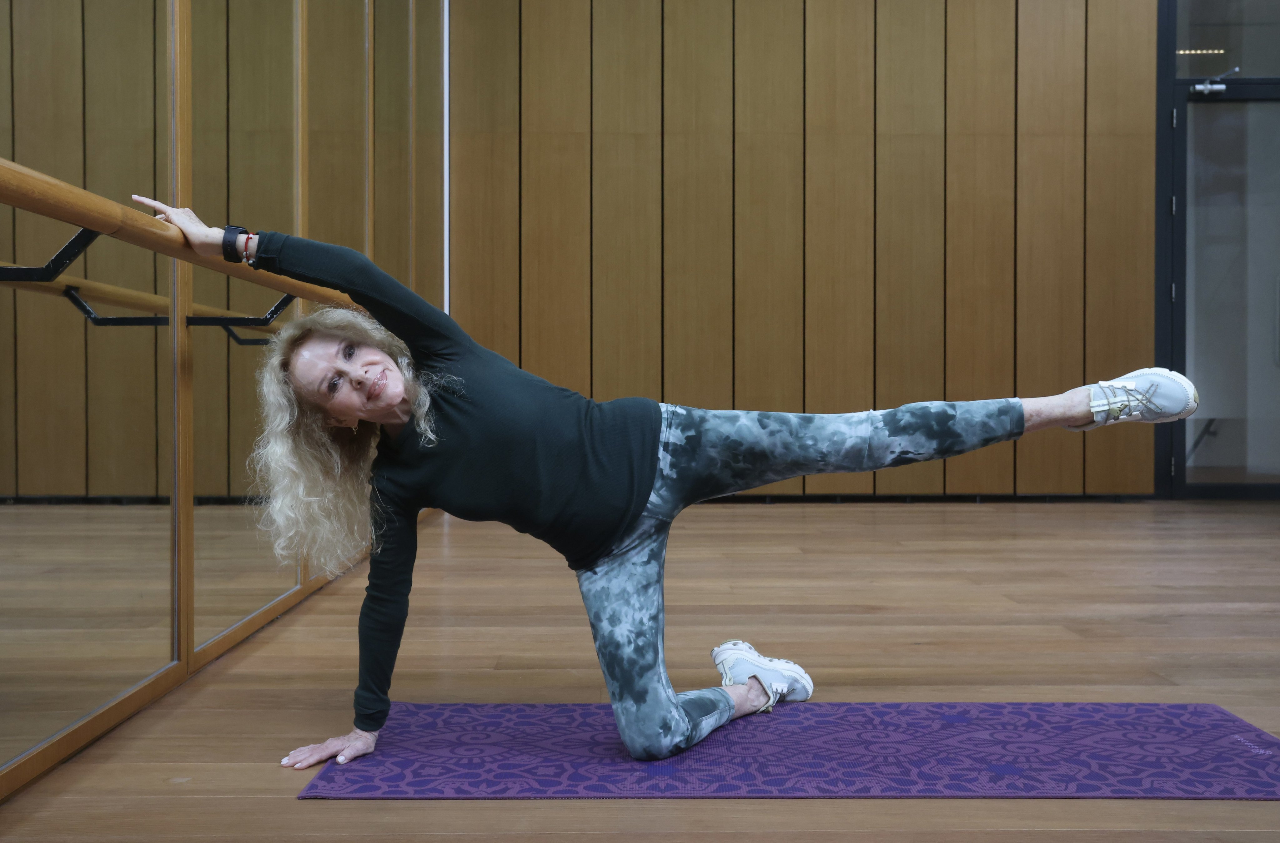 Pilates instructor Beth Narain practises at her gym in South Bay, Hong Kong. She explains how she stays positive about ageing - something that both studies and celebrities including Martha Stewart and Paulina Porizkova agree helps you age well. Photo: Jonathan Wong