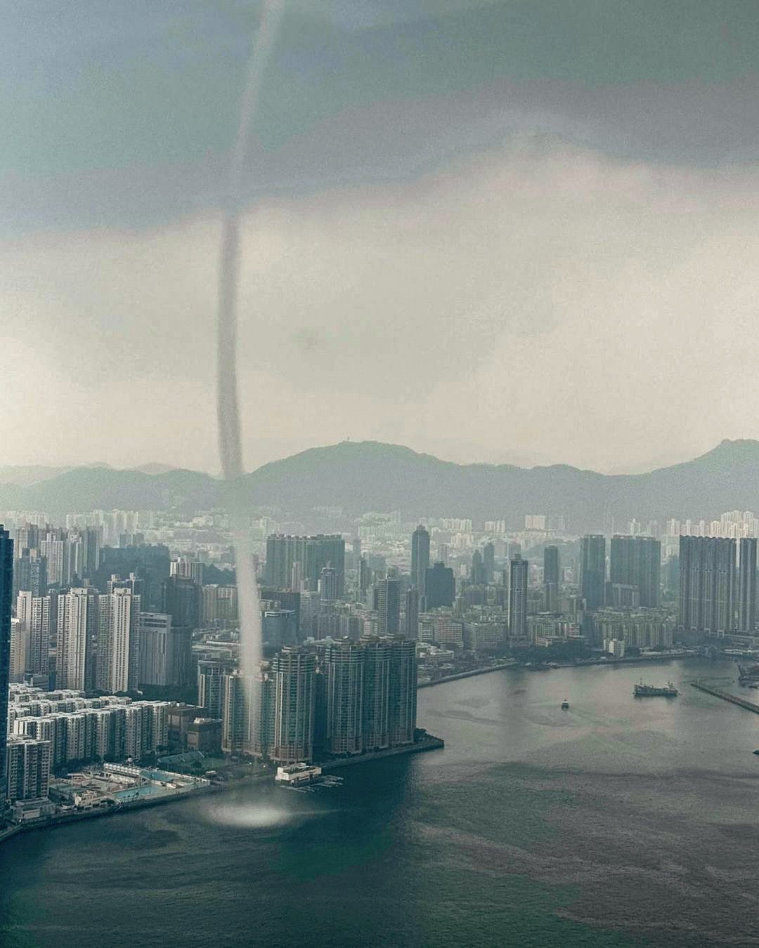 A waterspout is seen over Victoria Harbour. Photo: Government Flying Service