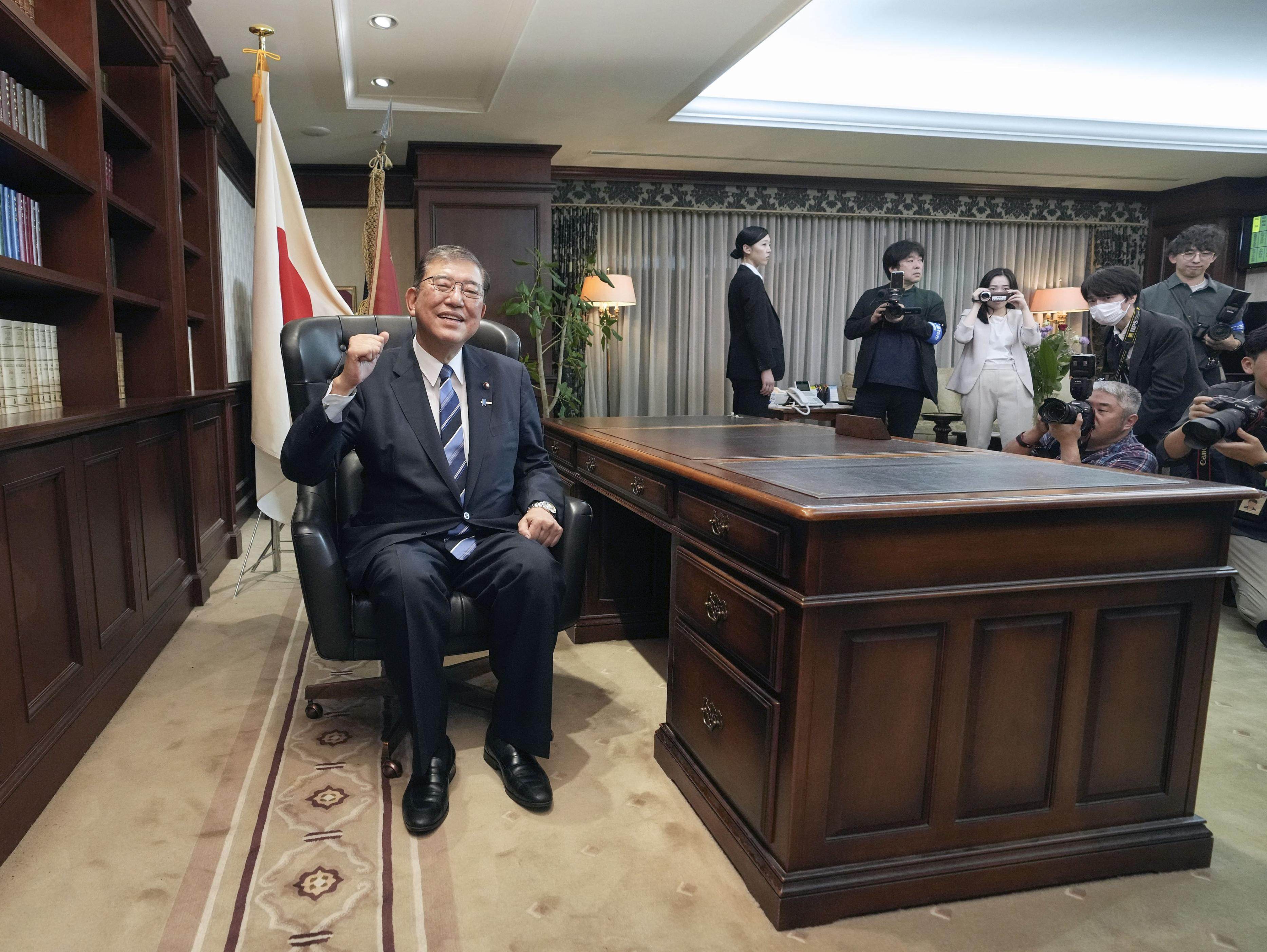 Japan’s incoming prime minister Shigeru Ishiba at the ruling party’s headquarters in Tokyo on September 27. Photo: Kyodo