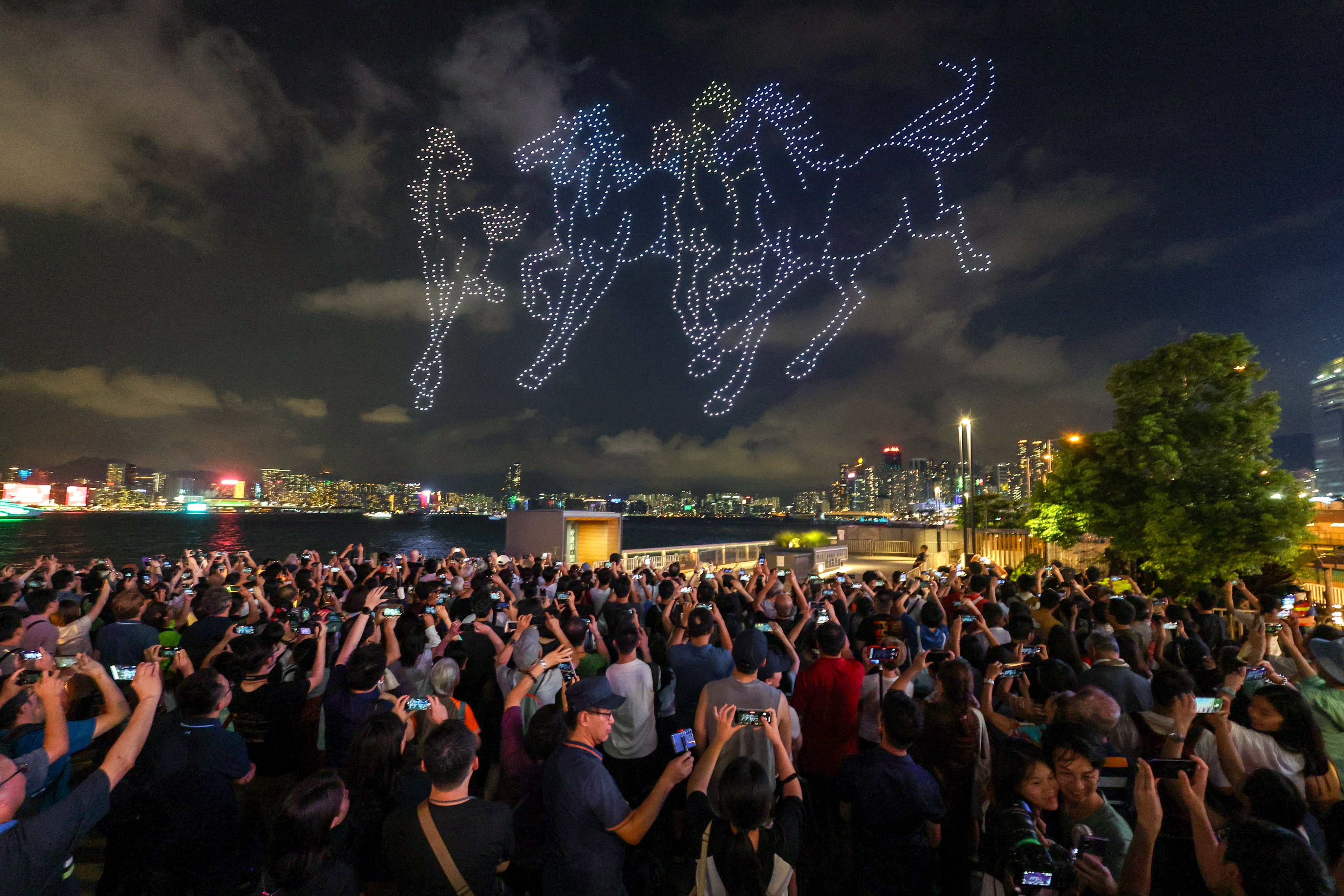 The “Galloping Horses in the Sky” drone show started at 8pm. Photo: Dickson Lee