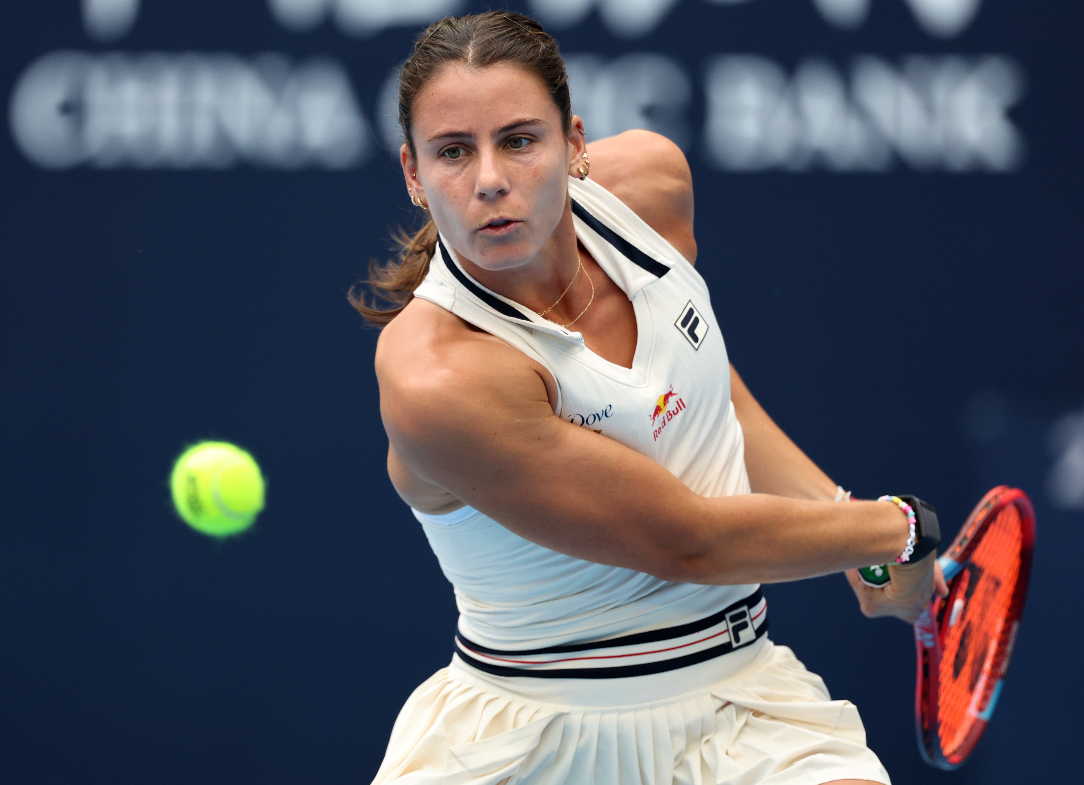 Emma Navarro hits a return during her women’s singles second round match against Zhang Shuai during the China Open. Photo: Xinhua