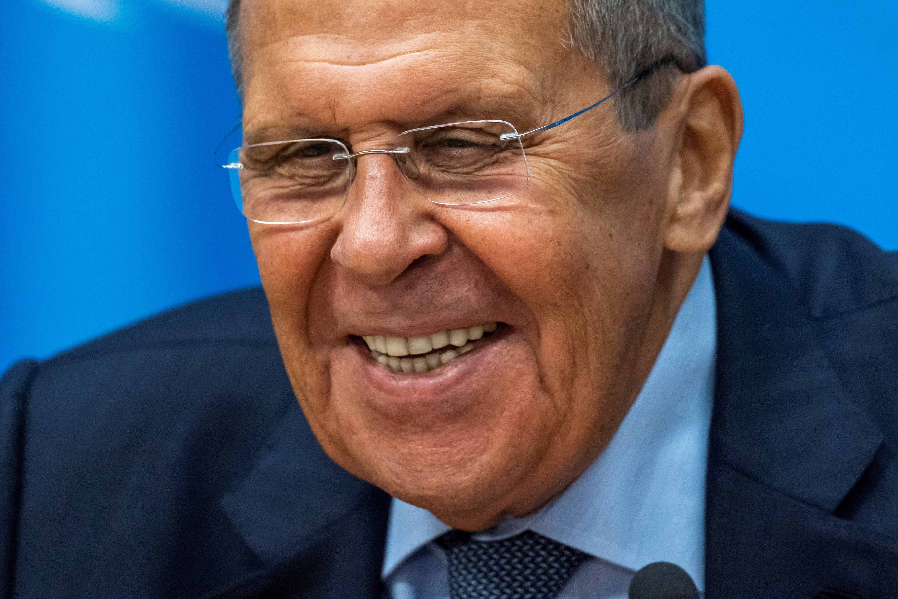 Russian Foreign Minister Sergey Lavrov reacts as he speaks to the media after addressing the UN General Assembly in New York on Saturday. Photo: Reuters