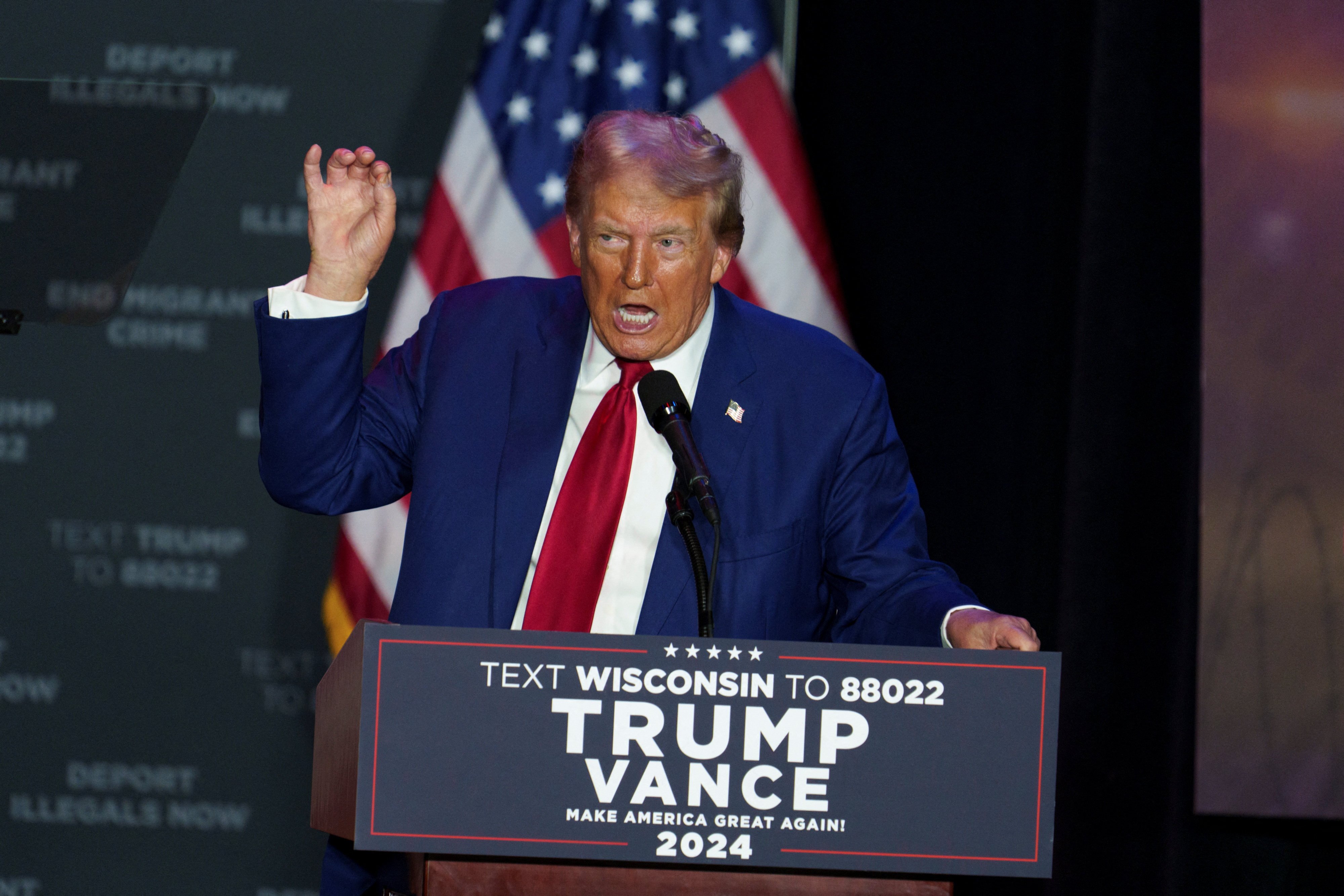 Republican presidential nominee Donald Trump speaks at a campaign event in Prairie du Chien, Wisconsin, on September 28. Photo: Reuters