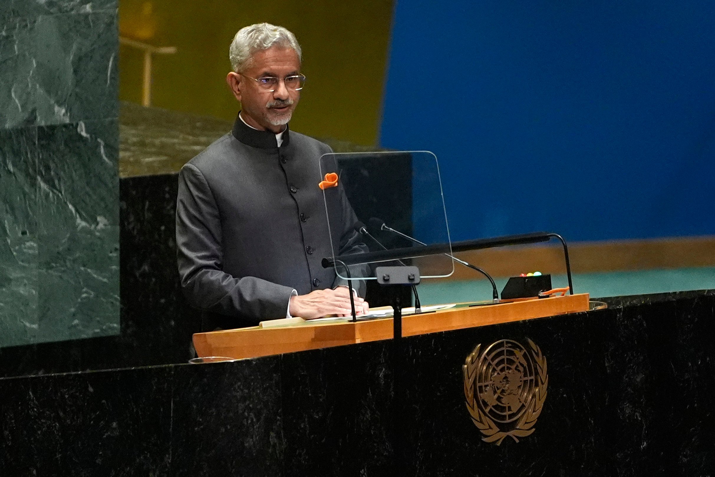 India’s Minister for External Affairs Subrahmanyam Jaishankar addresses the 79th session of the United Nations General Assembly on Saturday. Photo: AP