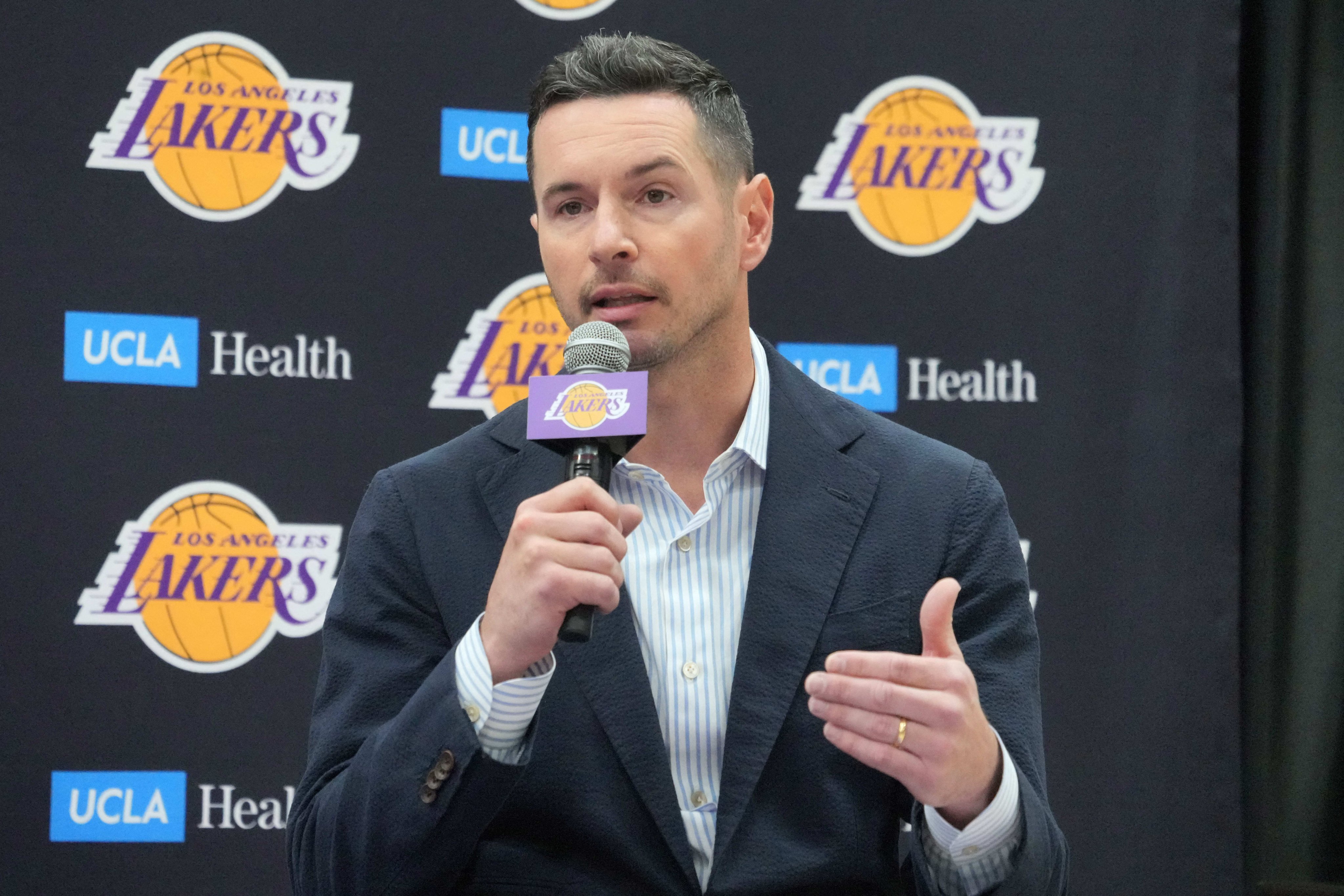 LA Lakers head coach JJ Redick at a press conference in July. Photo: Reuters