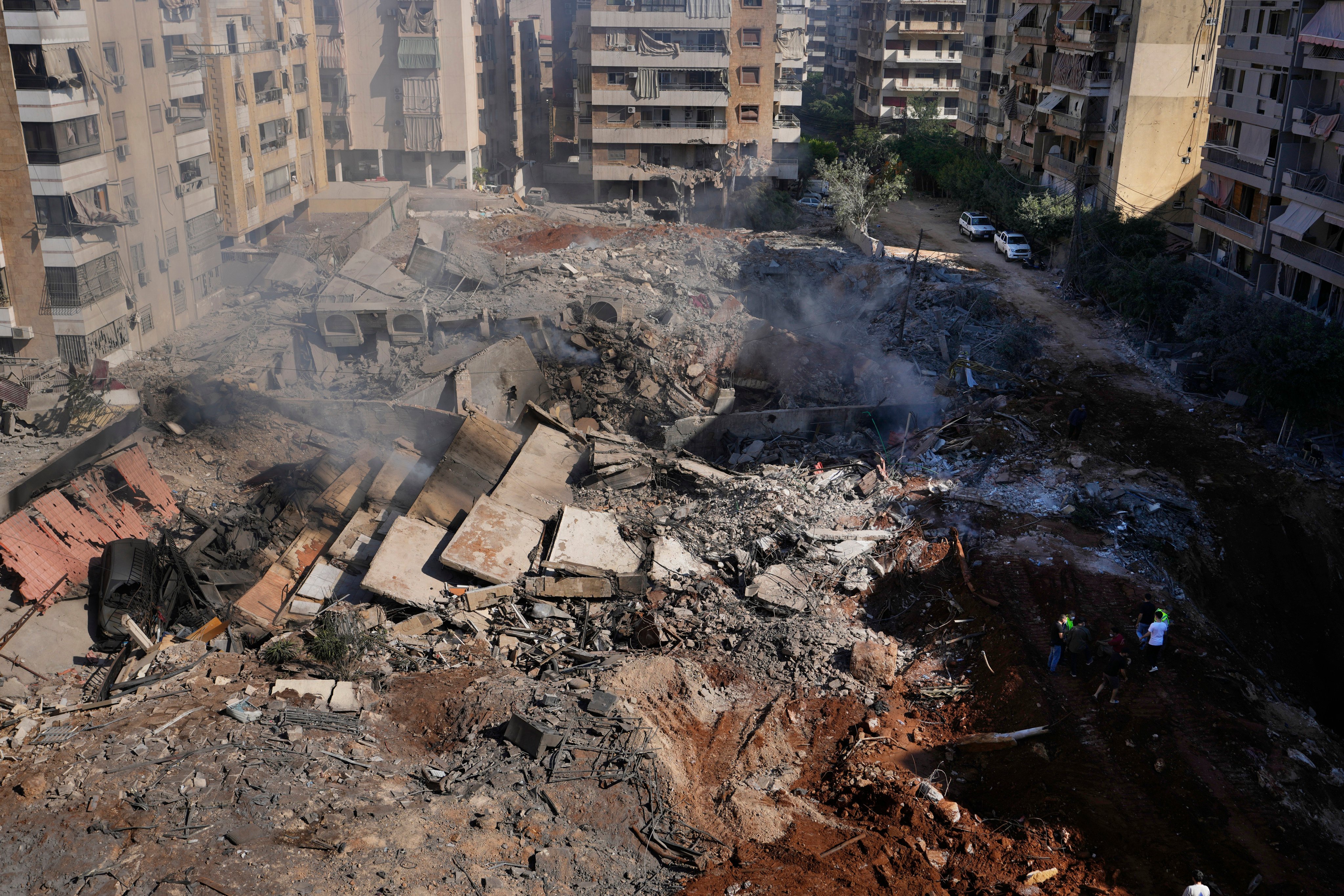 The site of the assassination of Hezbollah leader Hassan Nasrallah in Beirut’s southern suburbs. Photo: AP