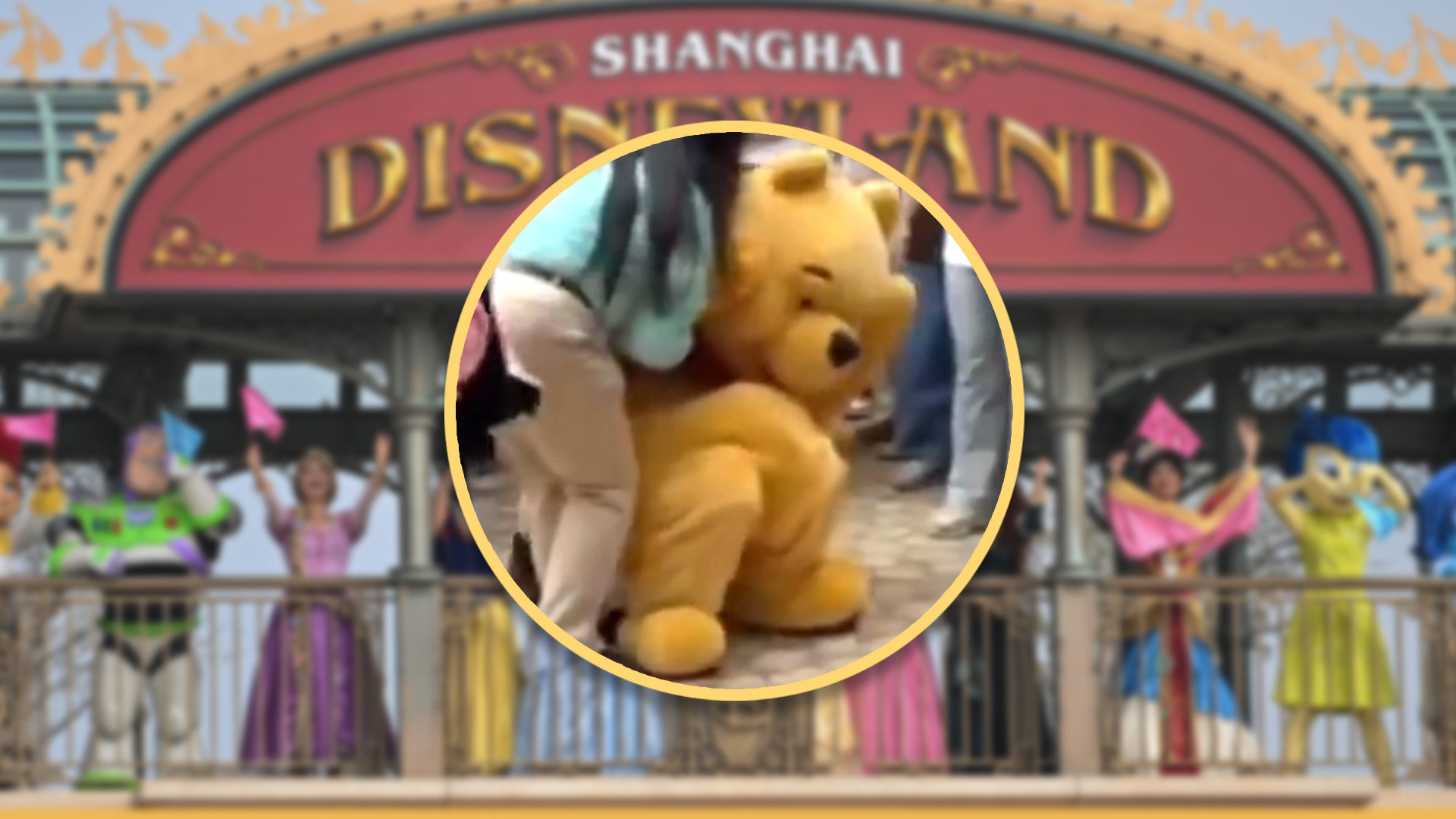 A wave of outrage swept through social media after a Chinese tourist struck the beloved Winnie the Pooh actor at Shanghai Disneyland. Photo: SCMP composite/AFP/X.com