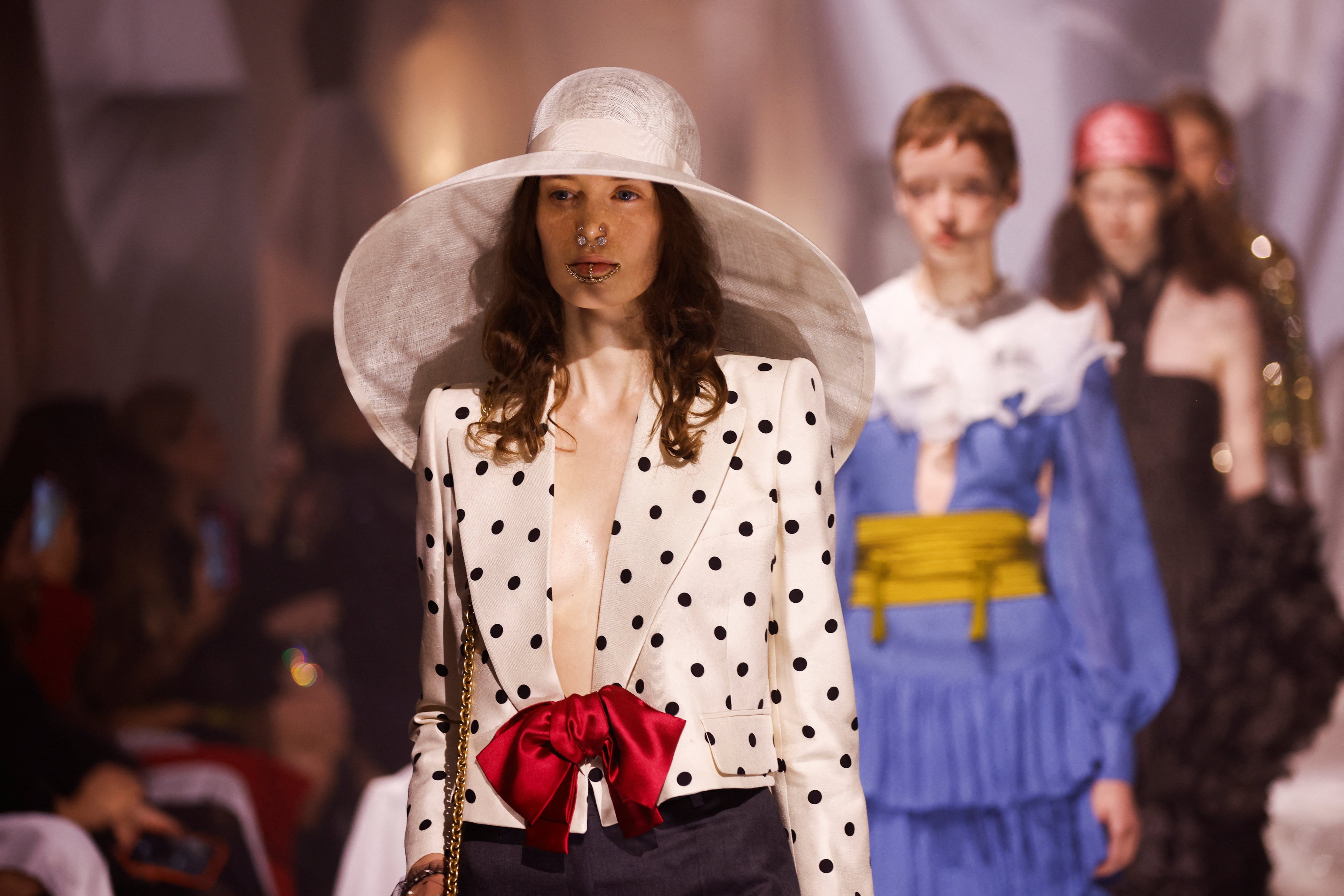 Polka dots were a recurring motif at the Valentino spring/summer 2025 show during Paris Fashion Week. Photo: Reuters