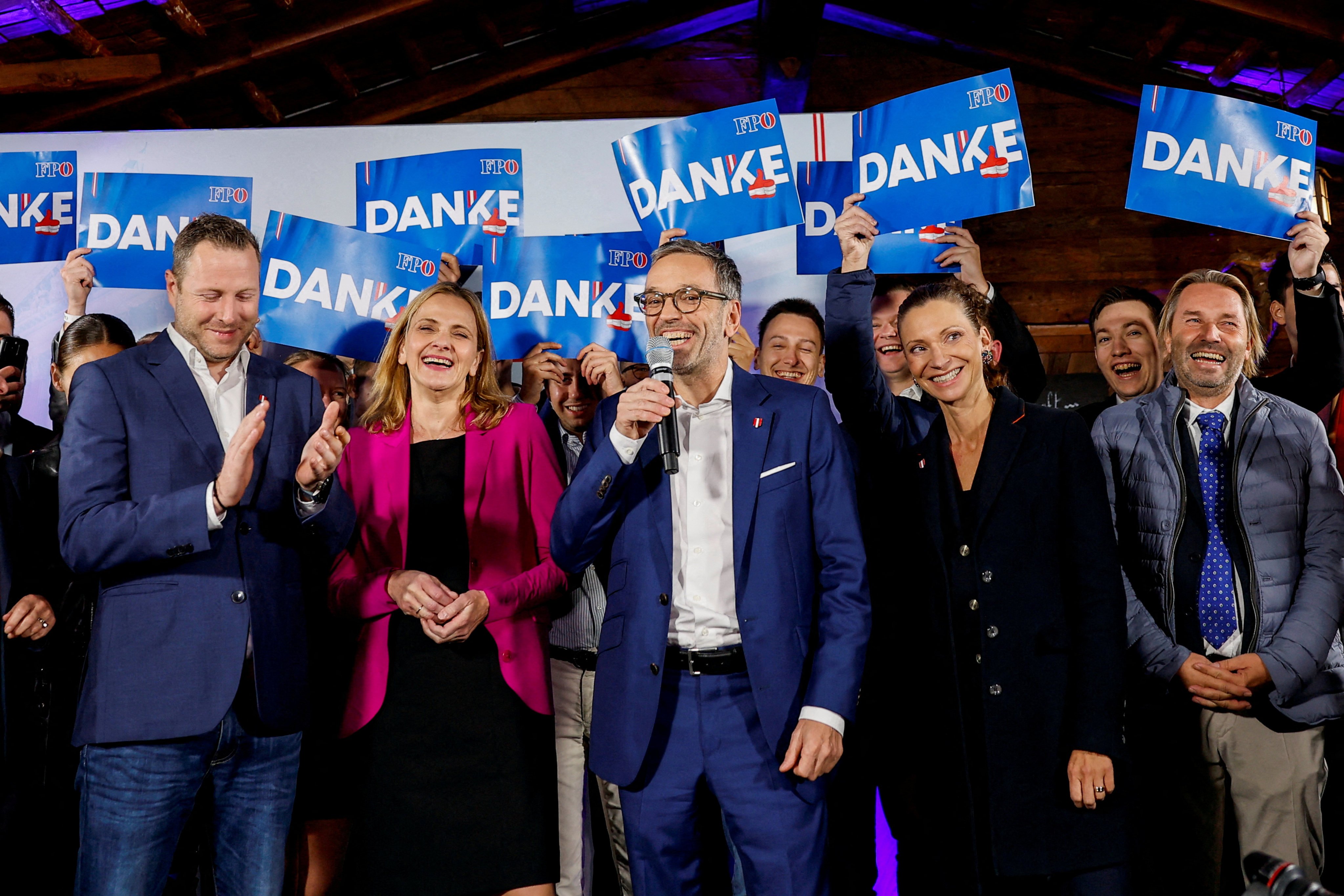 Head of Freedom Party, Herbert Kickl, as projections show that the party won the general election. Photo: Reuters